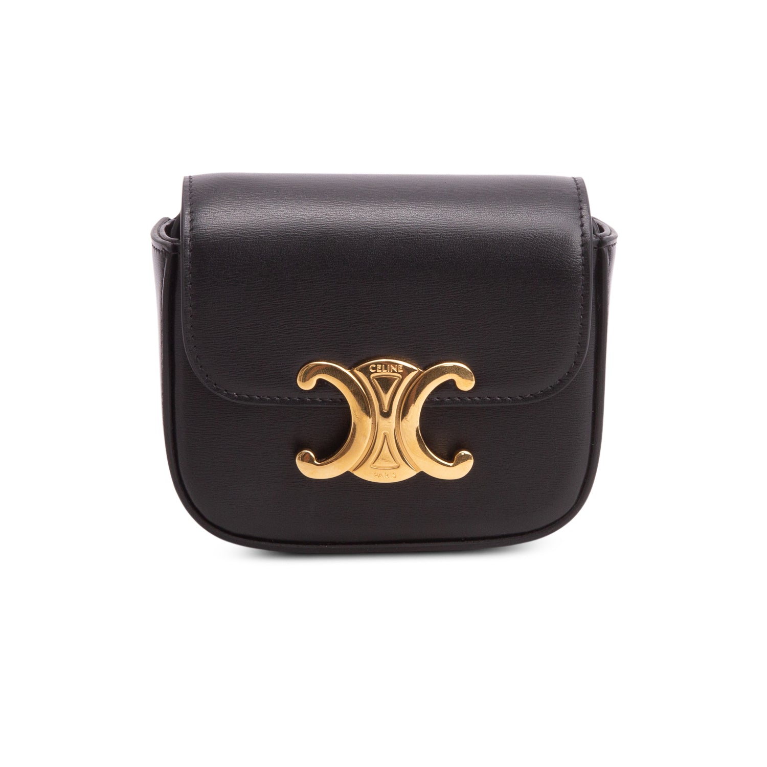 Celine 2022 Black Shiny Calfskin Mini Claude w/ Box & Strap