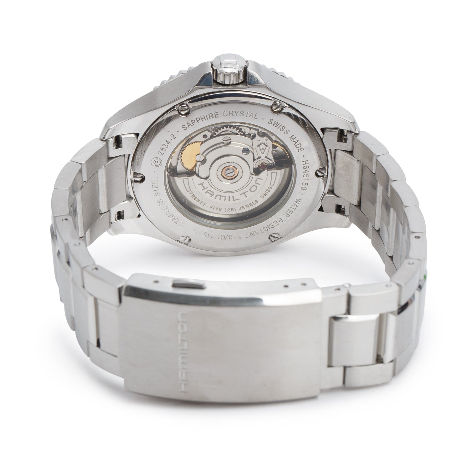 Hamilton Stainless Steel Day-Date Khaki Navy Scuba 40 MM Automatic Watch Black Dial H645150 w/ Box & Papers