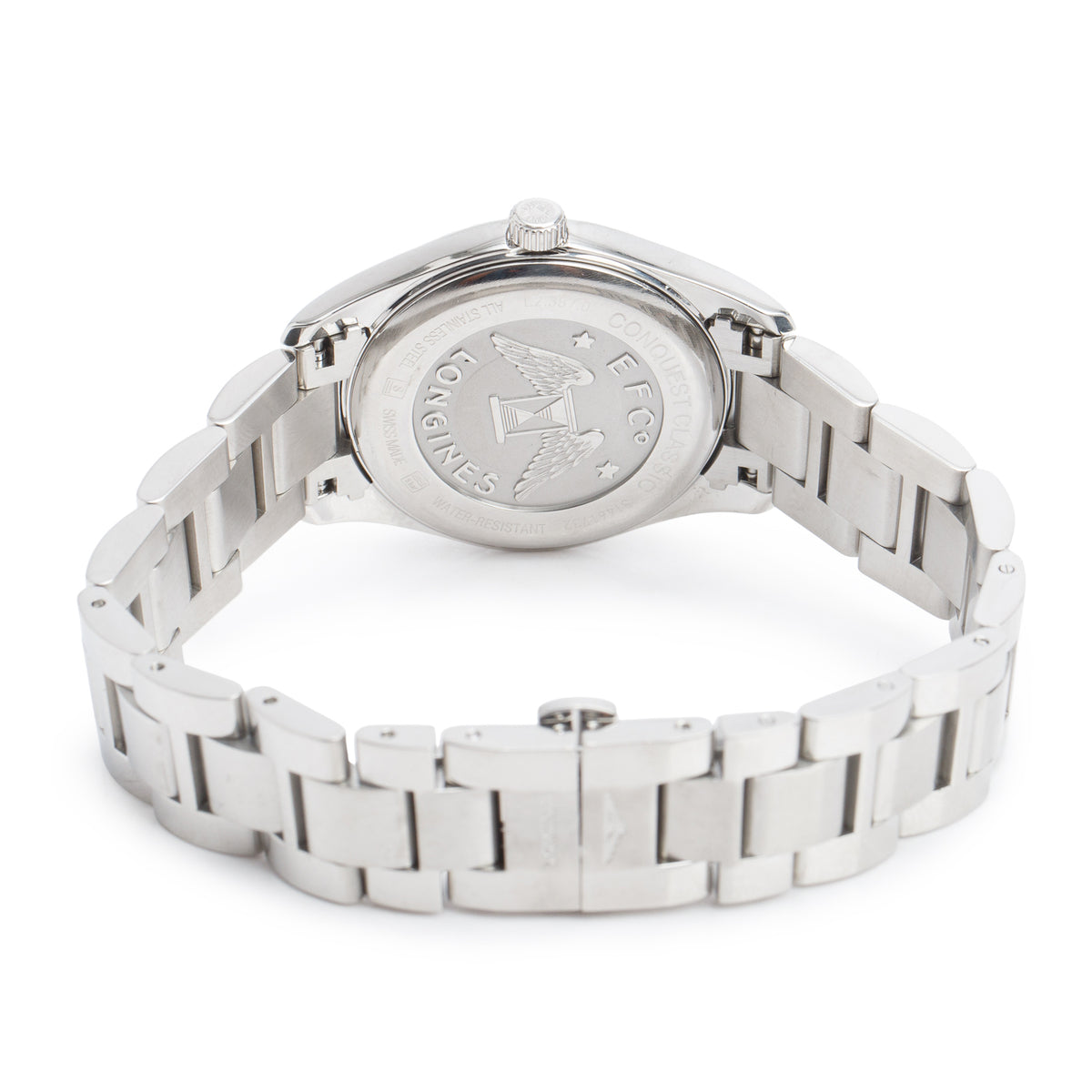 Longines 2024 Stainless Steel Diamond Bezel Conquest Classic 36 MM Quartz Watch Mother of Pearl Diamond Dial w/ Box & Papers