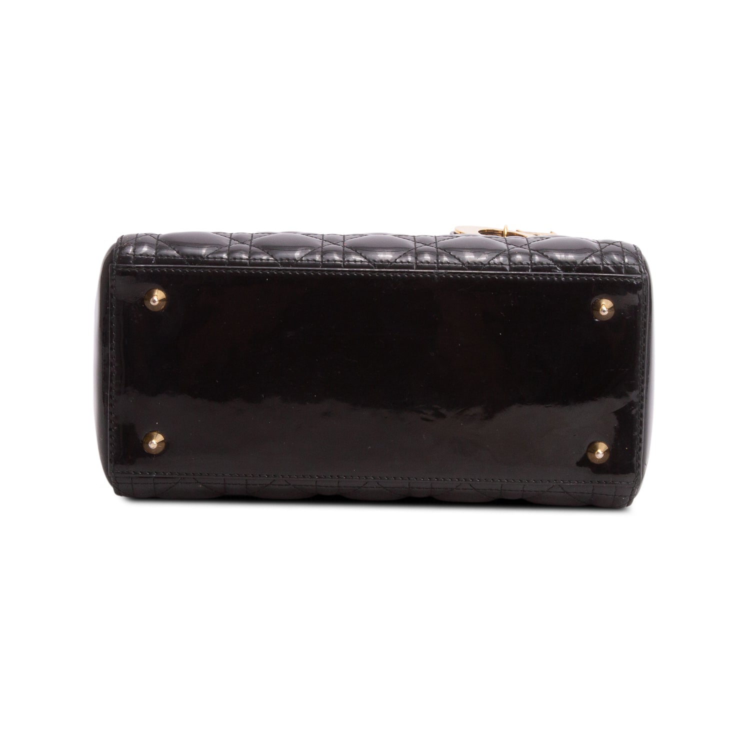 Christian Dior Black Cannage Patent Leather Medium Lady Dior Bag w/ Strap & Authenticity Card