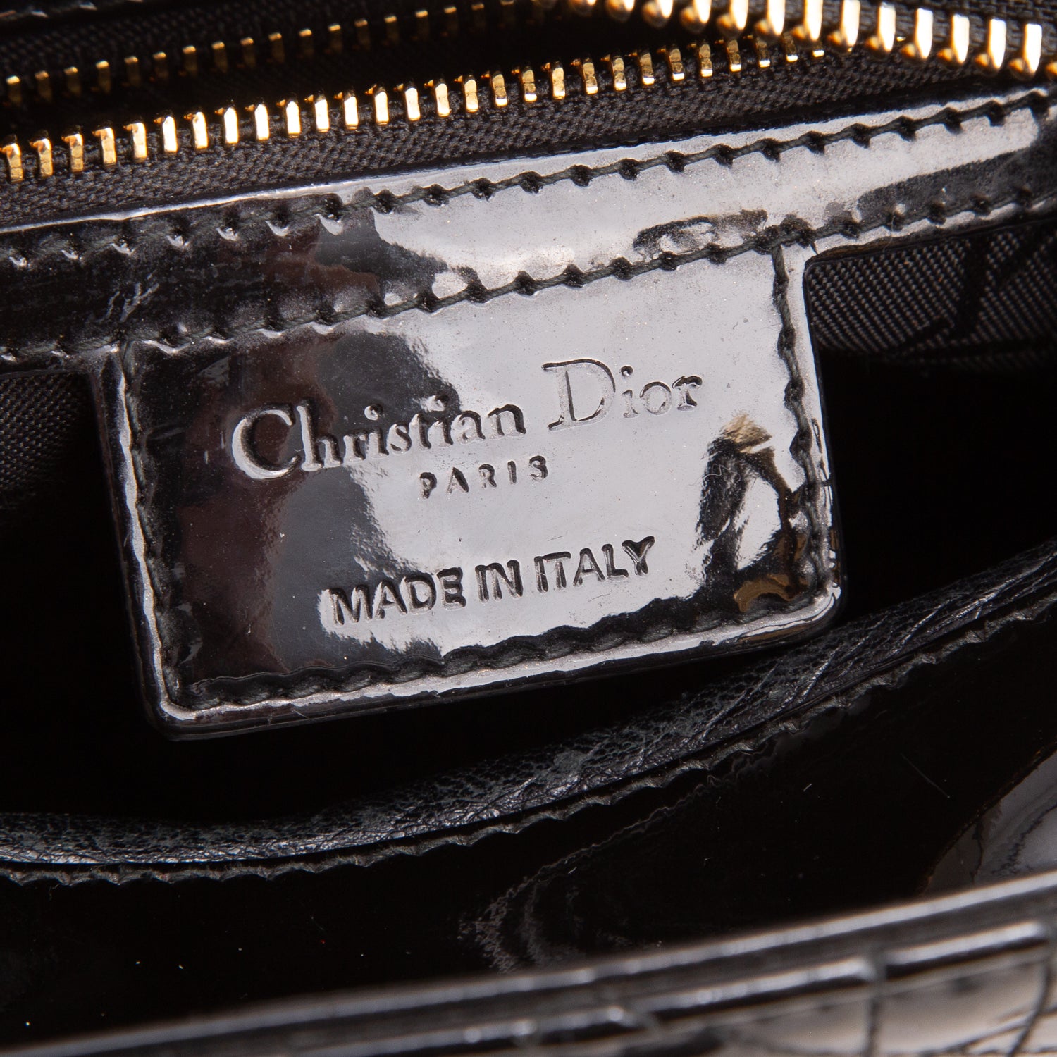 Christian Dior Black Cannage Patent Leather Medium Lady Dior Bag w/ Strap & Authenticity Card