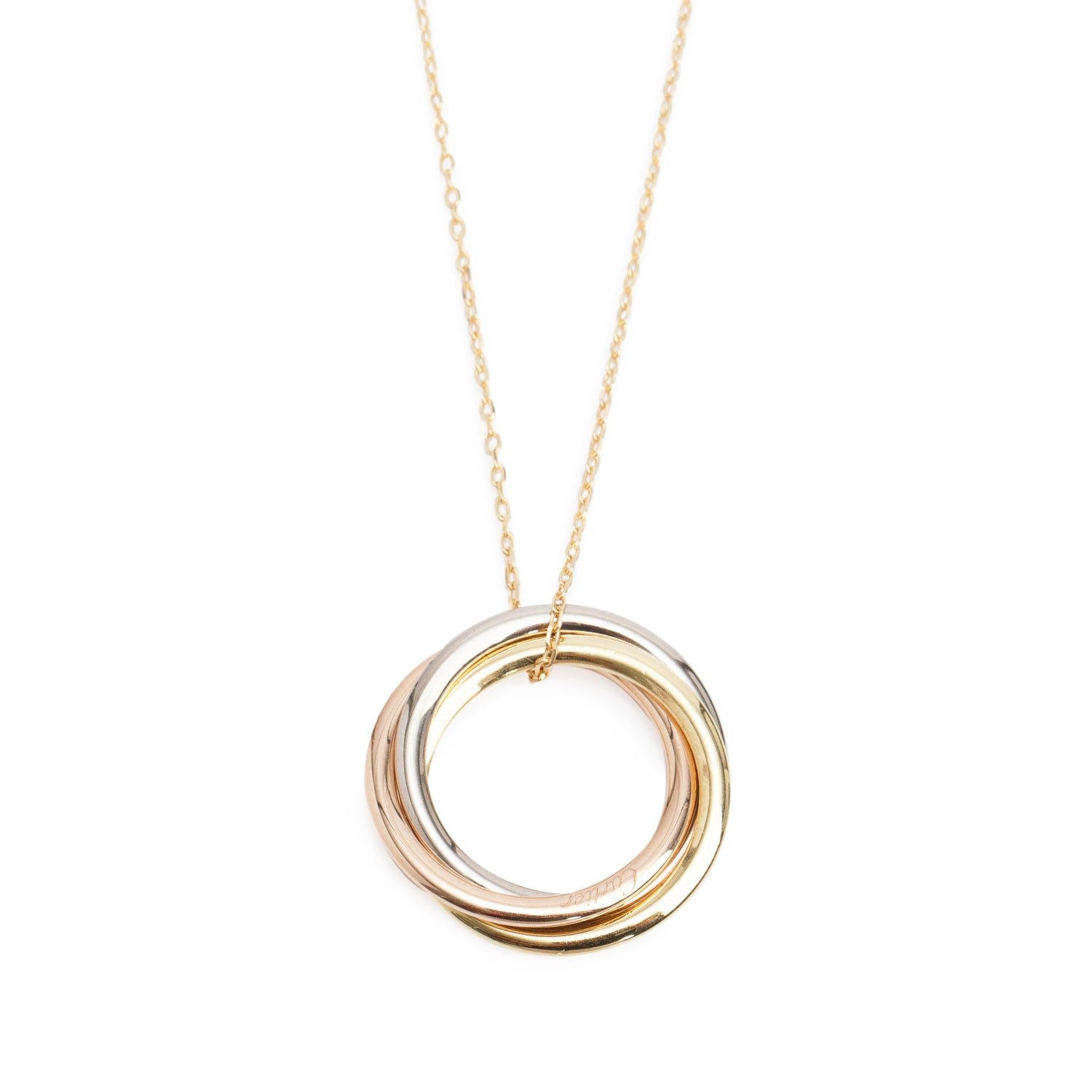 Cartier 18k Yellow, White & Rose Gold Trinity Pendant Necklace w/ Box