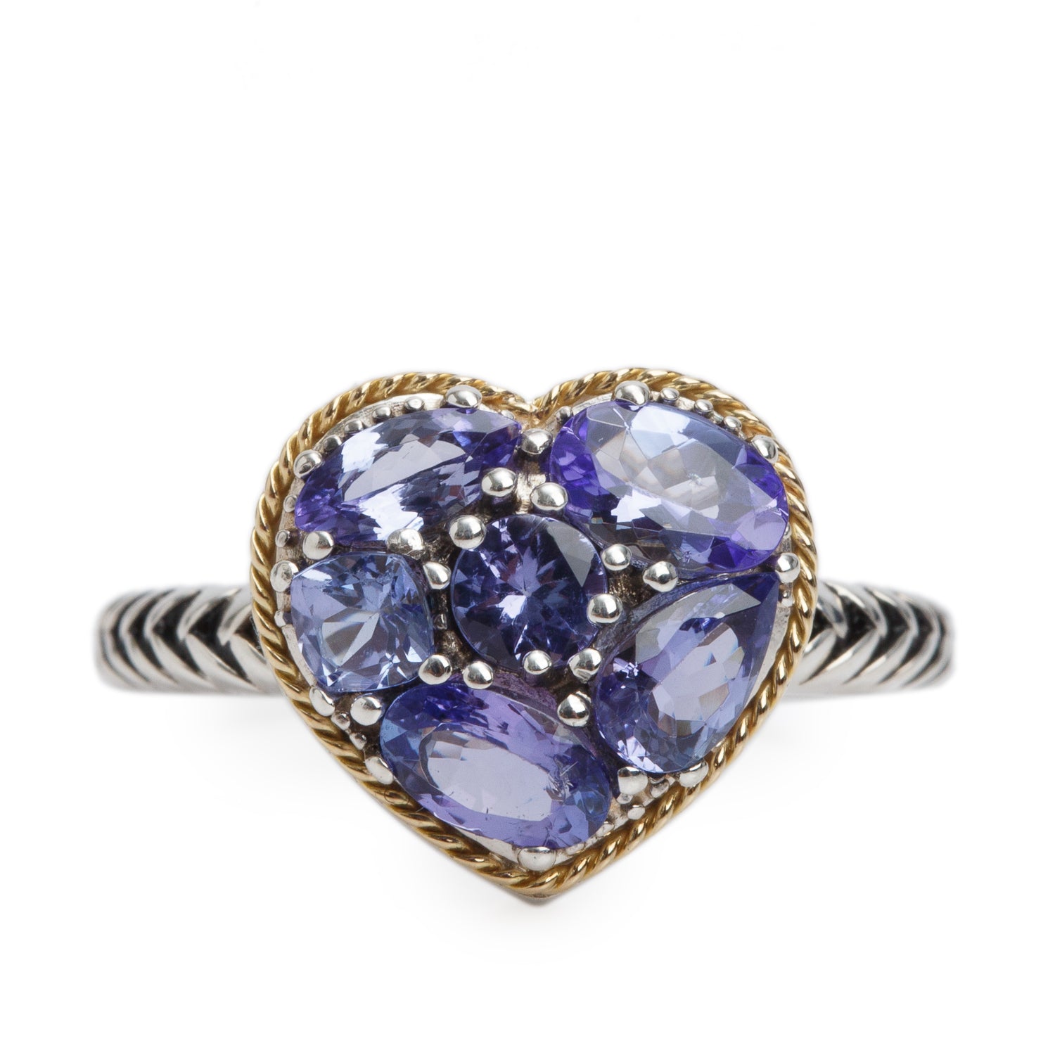 Effy Sterling Silver and 18k Yellow Gold Tanzanite Heart Ring, Size 7