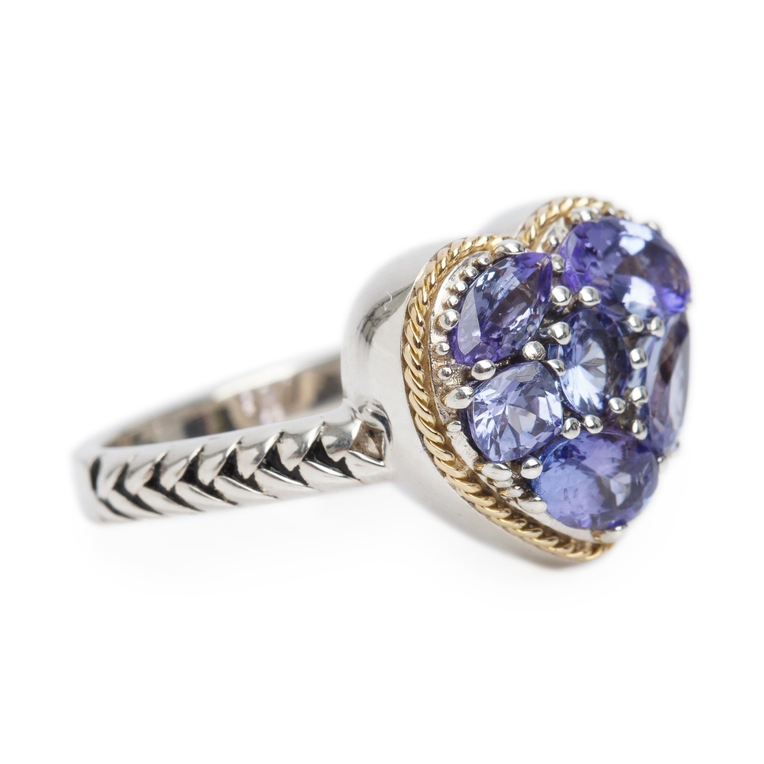 Effy Sterling Silver and 18k Yellow Gold Tanzanite Heart Ring, Size 7