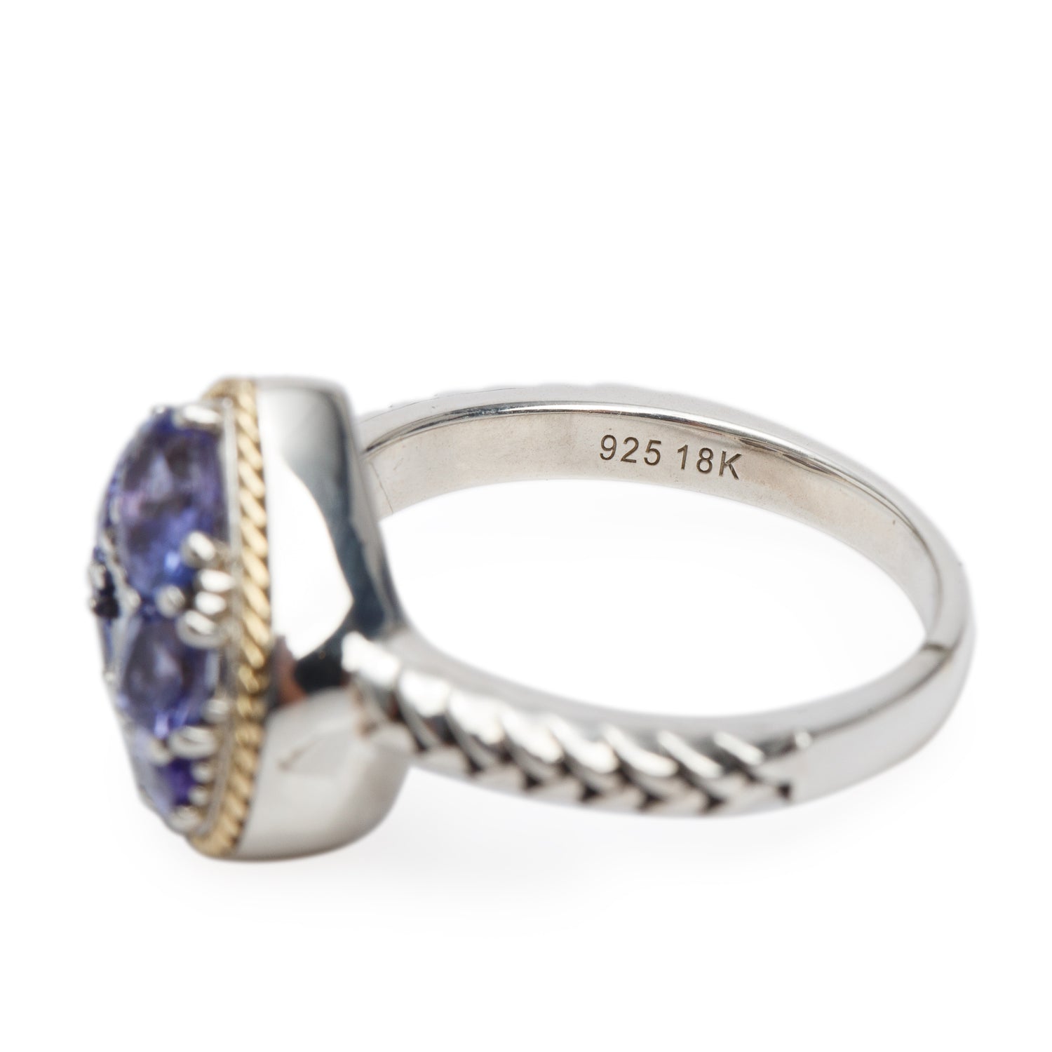 Effy Sterling Silver and 18k Yellow Gold Tanzanite Heart Ring, Size 7