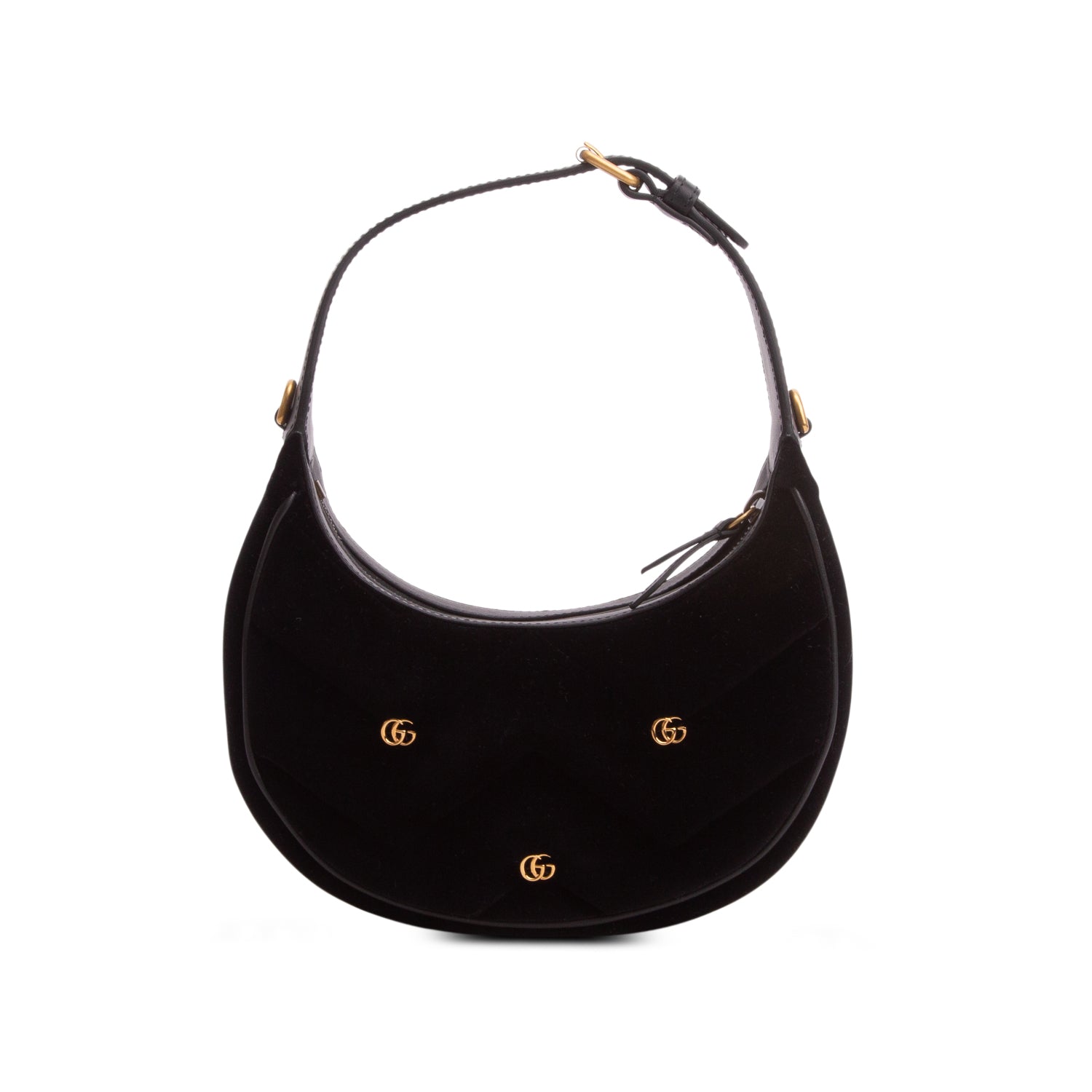 Gucci Black Velvet Matelasse Chevron Mini Torchon GG Marmont Half Moon Hobo w/ Box & Strap