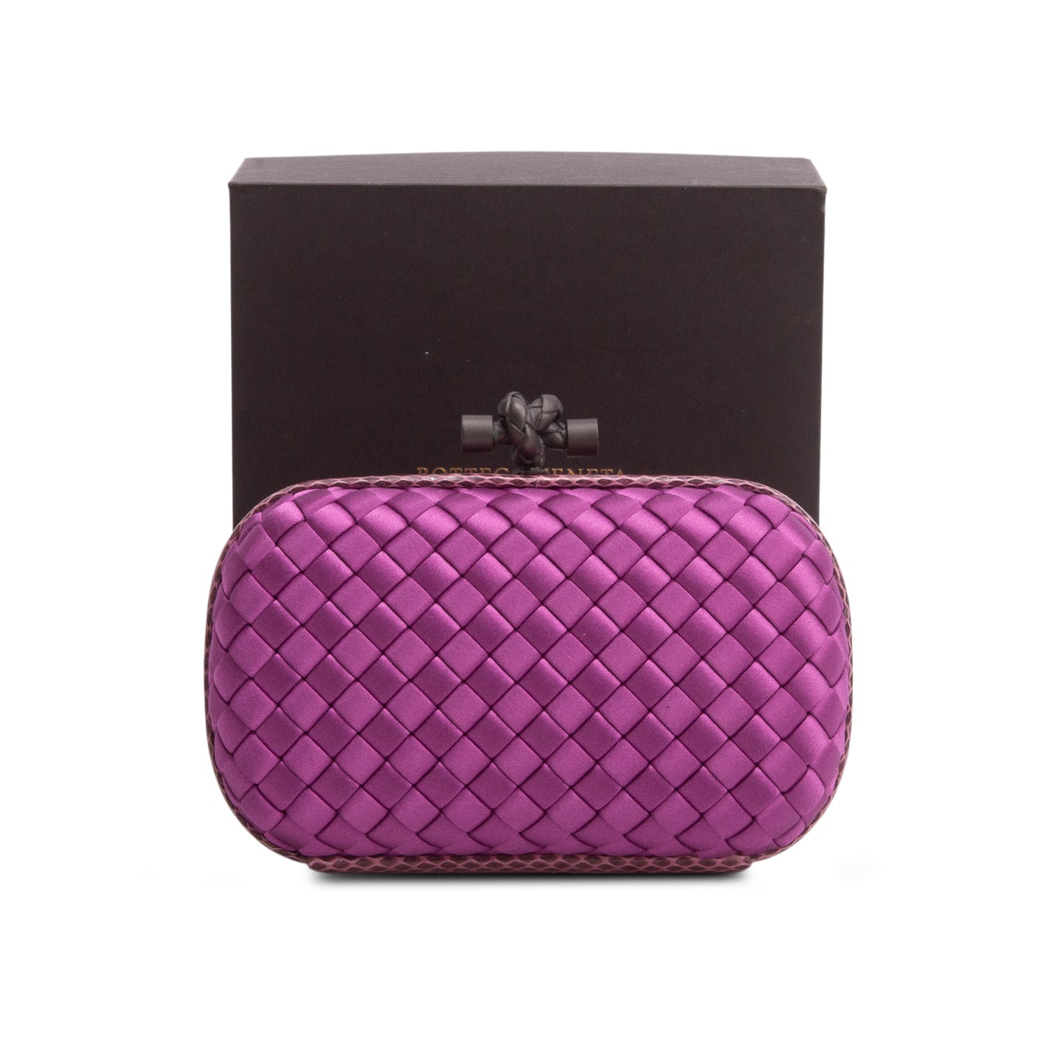 Bottega Veneta Purple Satin Ayers Intreccio Impero Knot Clutch w/ Box