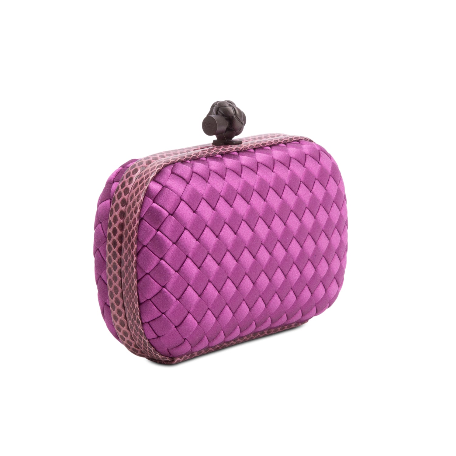 Bottega Veneta Purple Satin Ayers Intreccio Impero Knot Clutch w/ Box