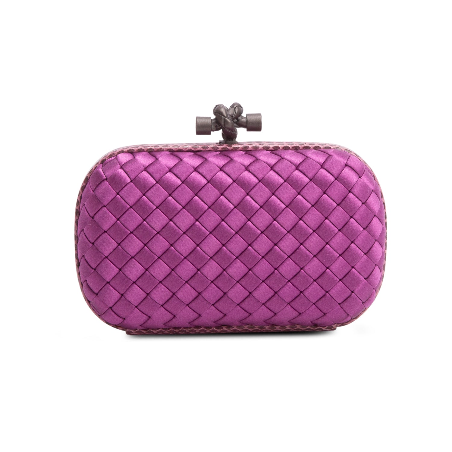 Bottega Veneta Purple Satin Ayers Intreccio Impero Knot Clutch w/ Box