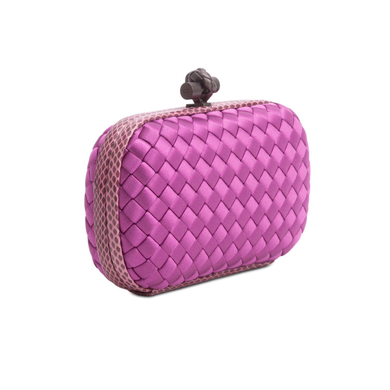 Bottega Veneta Purple Satin Ayers Intreccio Impero Knot Clutch w/ Box