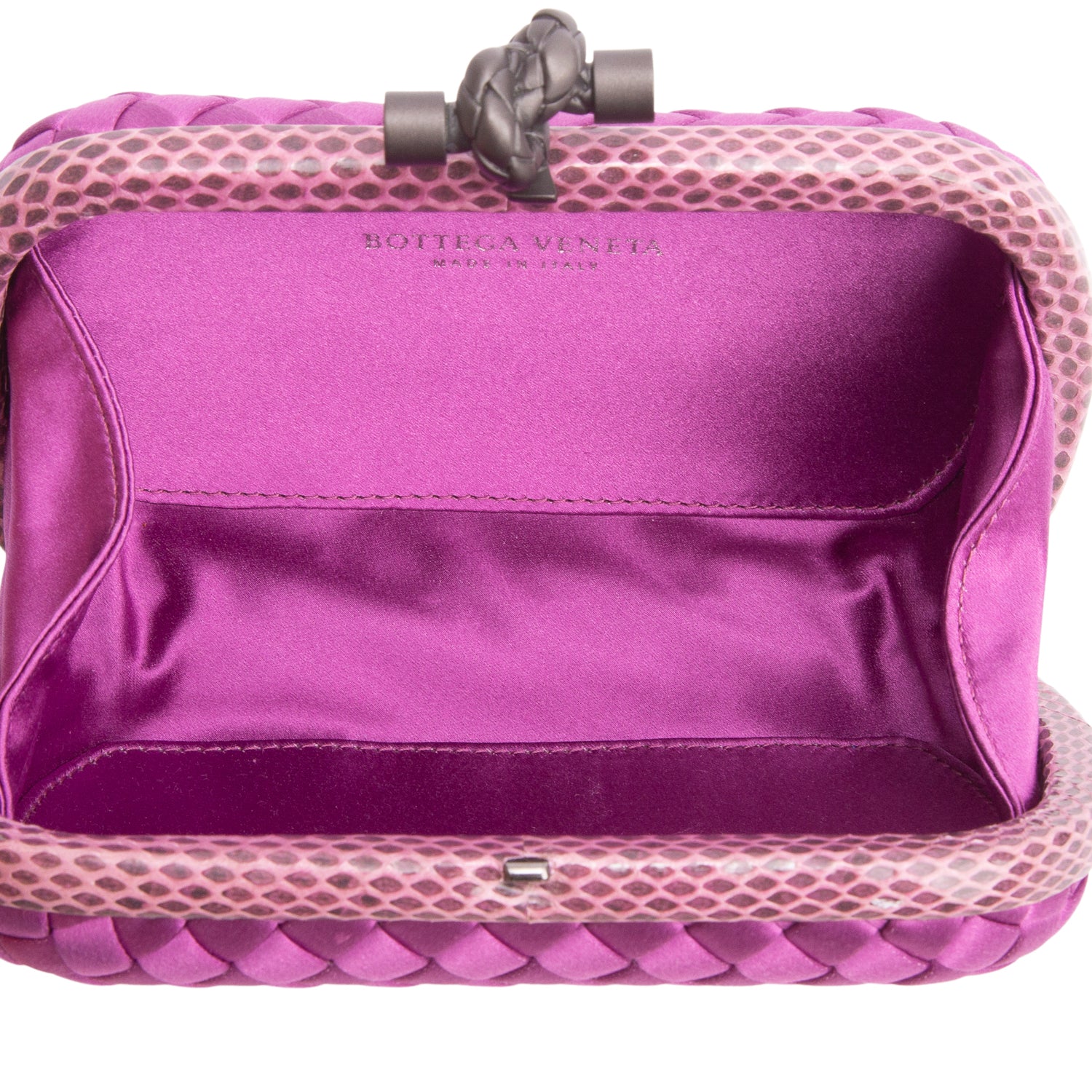 Bottega Veneta Purple Satin Ayers Intreccio Impero Knot Clutch w/ Box