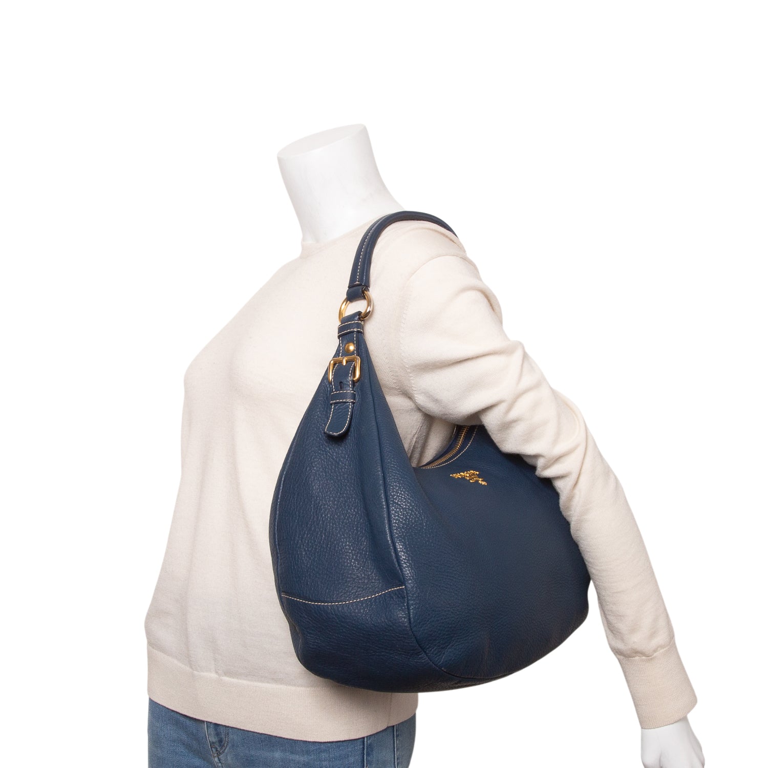 Prada Blue Vitello Phenix Hobo w/ Authenticity Card