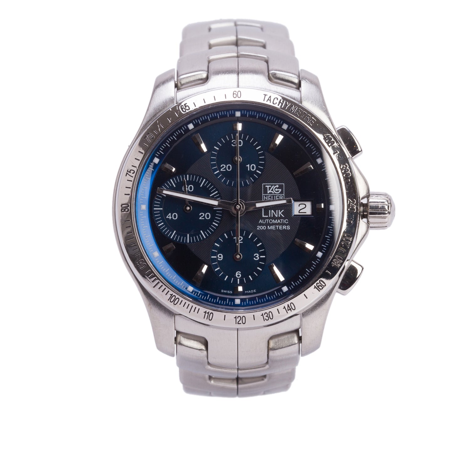 Tag Heuer Stainless Steel Link 42 MM Automatic Chronograph Watch Blue Dial CJF2111