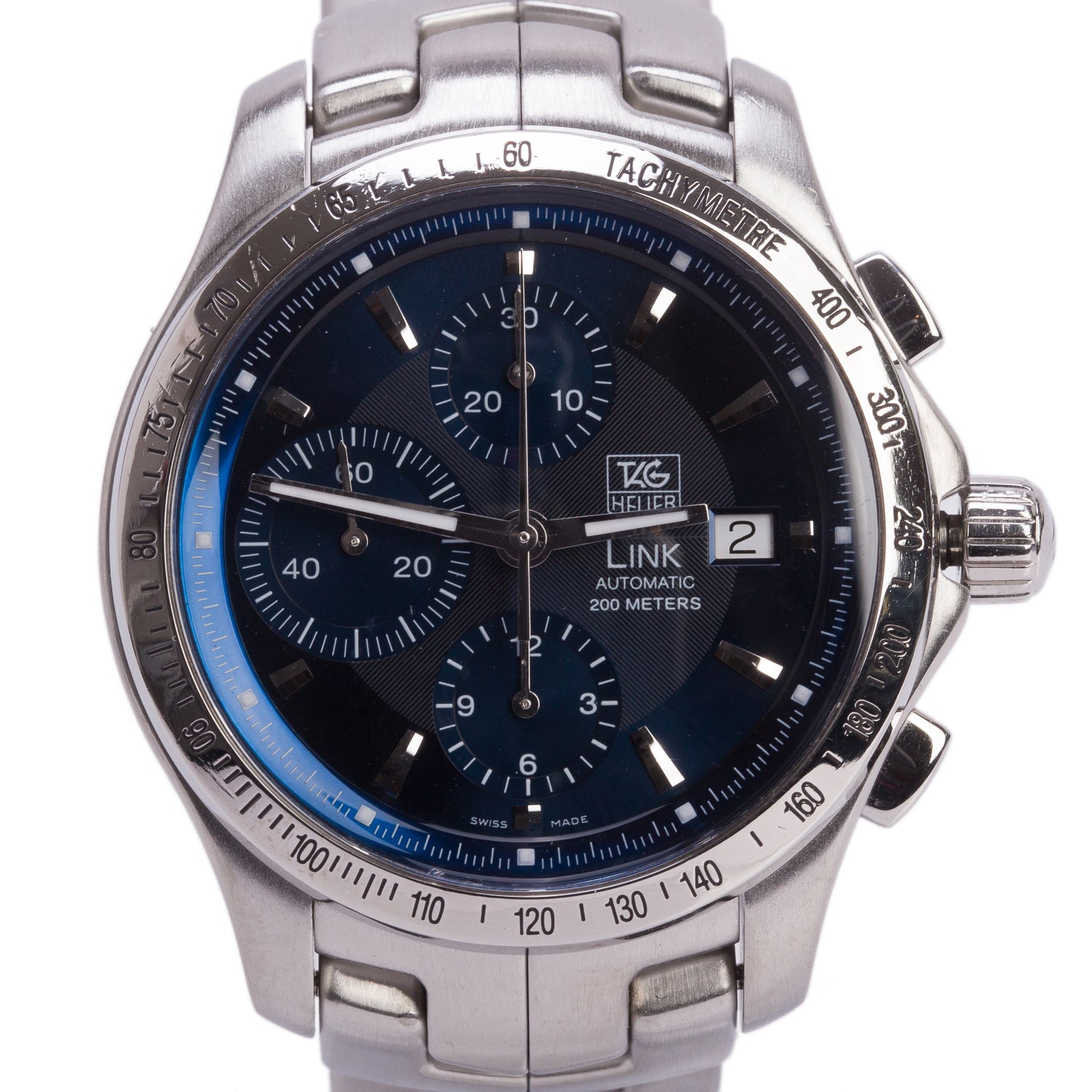 Tag Heuer Stainless Steel Link 42 MM Automatic Chronograph Watch Blue Dial CJF2111
