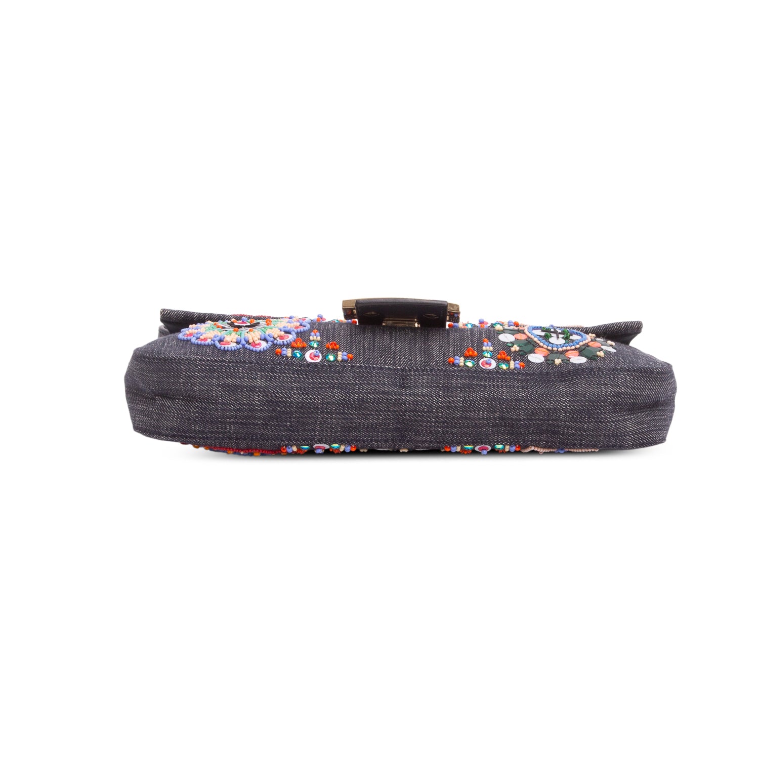 Fendi Blue Denim Beaded Embroidered Baguette