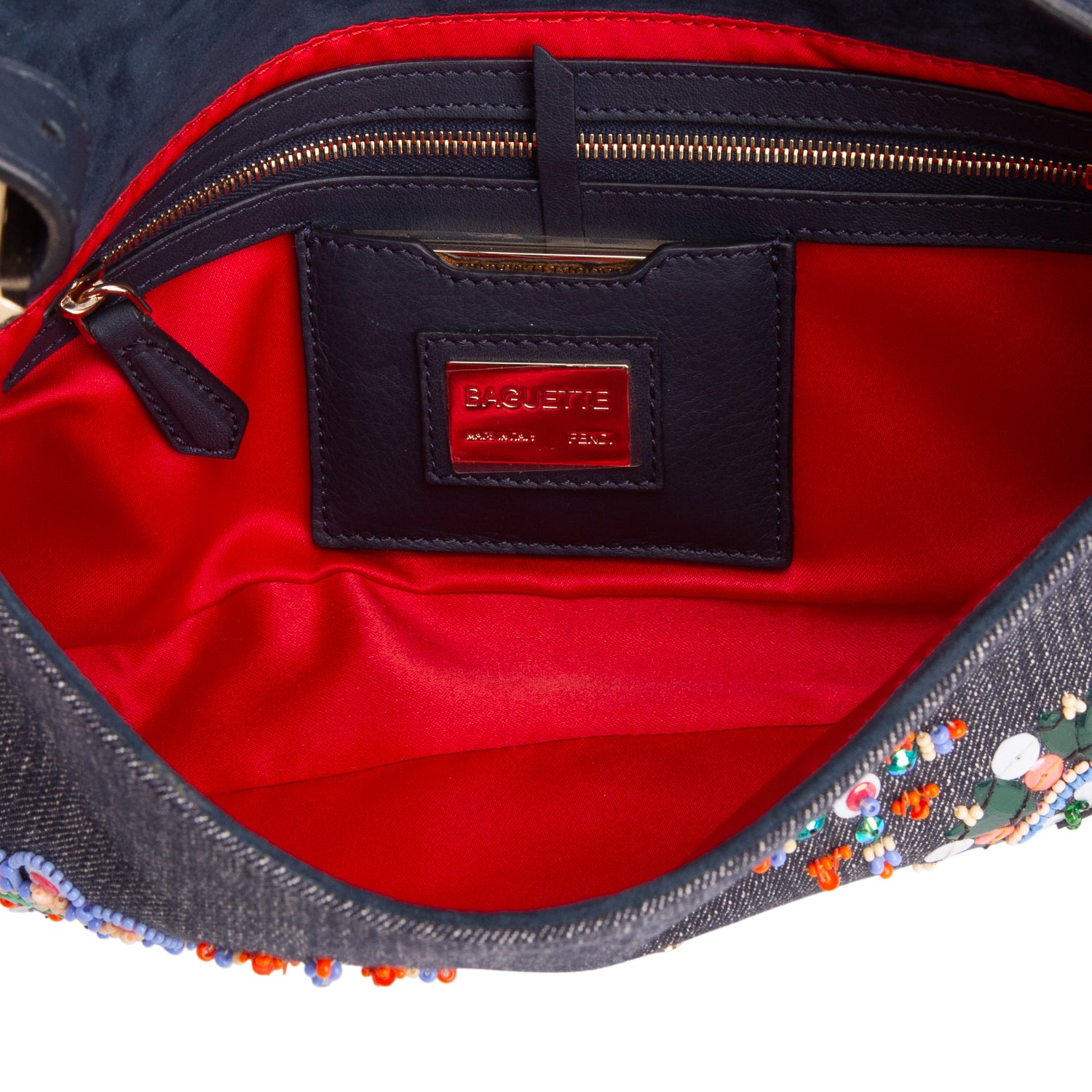 Fendi Blue Denim Beaded Embroidered Baguette