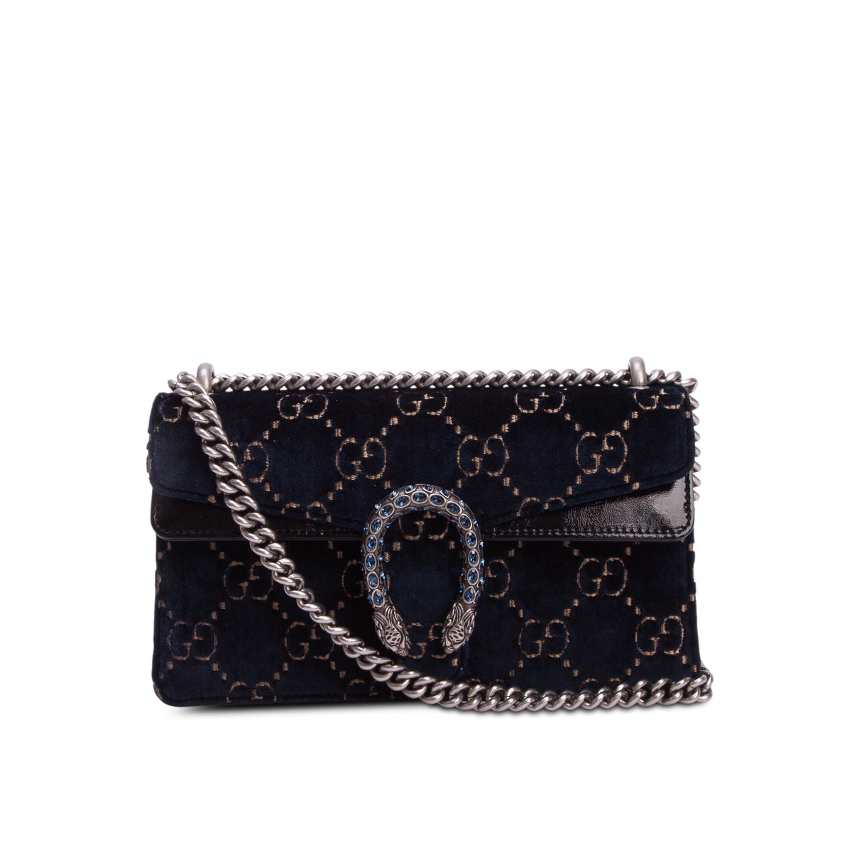 Gucci Blue Velvet Moon Calfskin Crystal GG Monogram Small Dionysus Shoulder Bag w/ Box