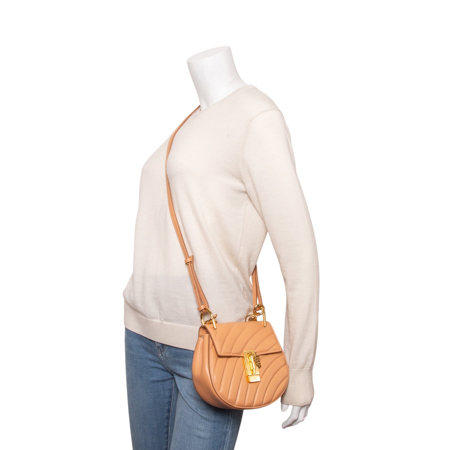 Chloe Pink Calfskin Quilted Mini Drew Bijou Shoulder Bag w/ Strap