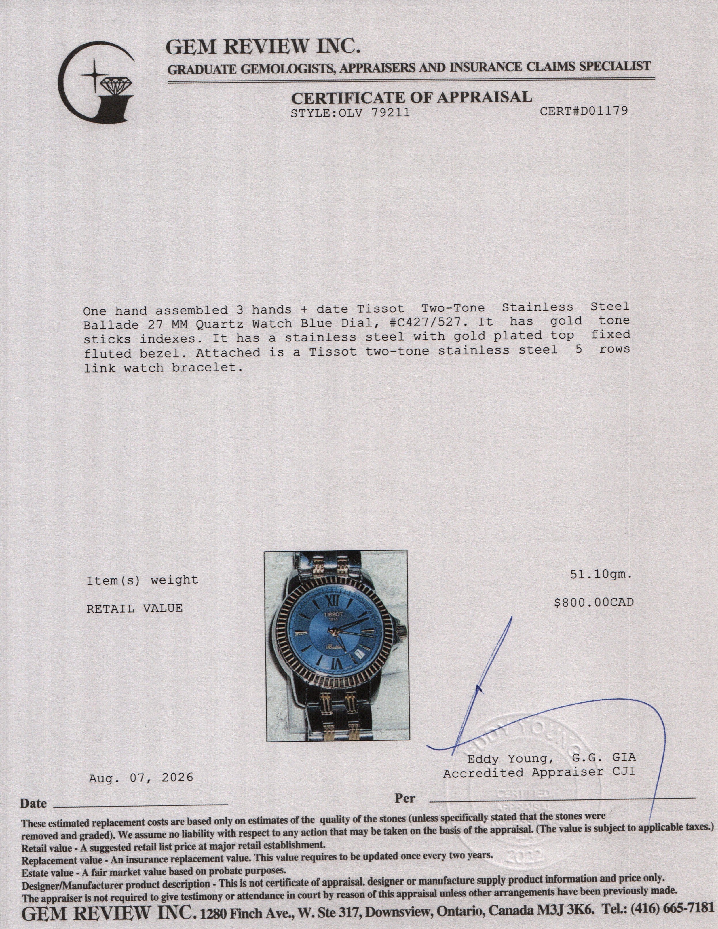 Tissot Two-Tone Stainless Steel Ballade 27 MM Quartz Watch Blue Dial