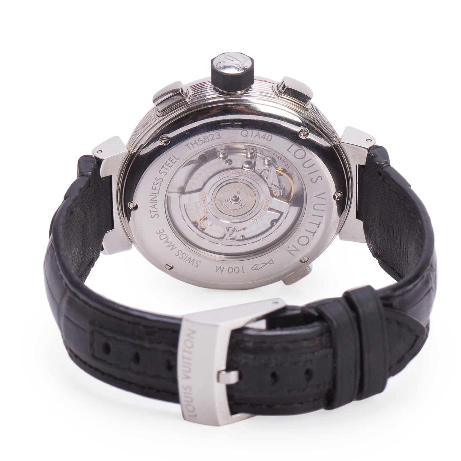 Louis Vuitton Stainless Steel Tambour Graphite 44 MM Automatic Chronograph GMT Watch Grey Dial Q1A40