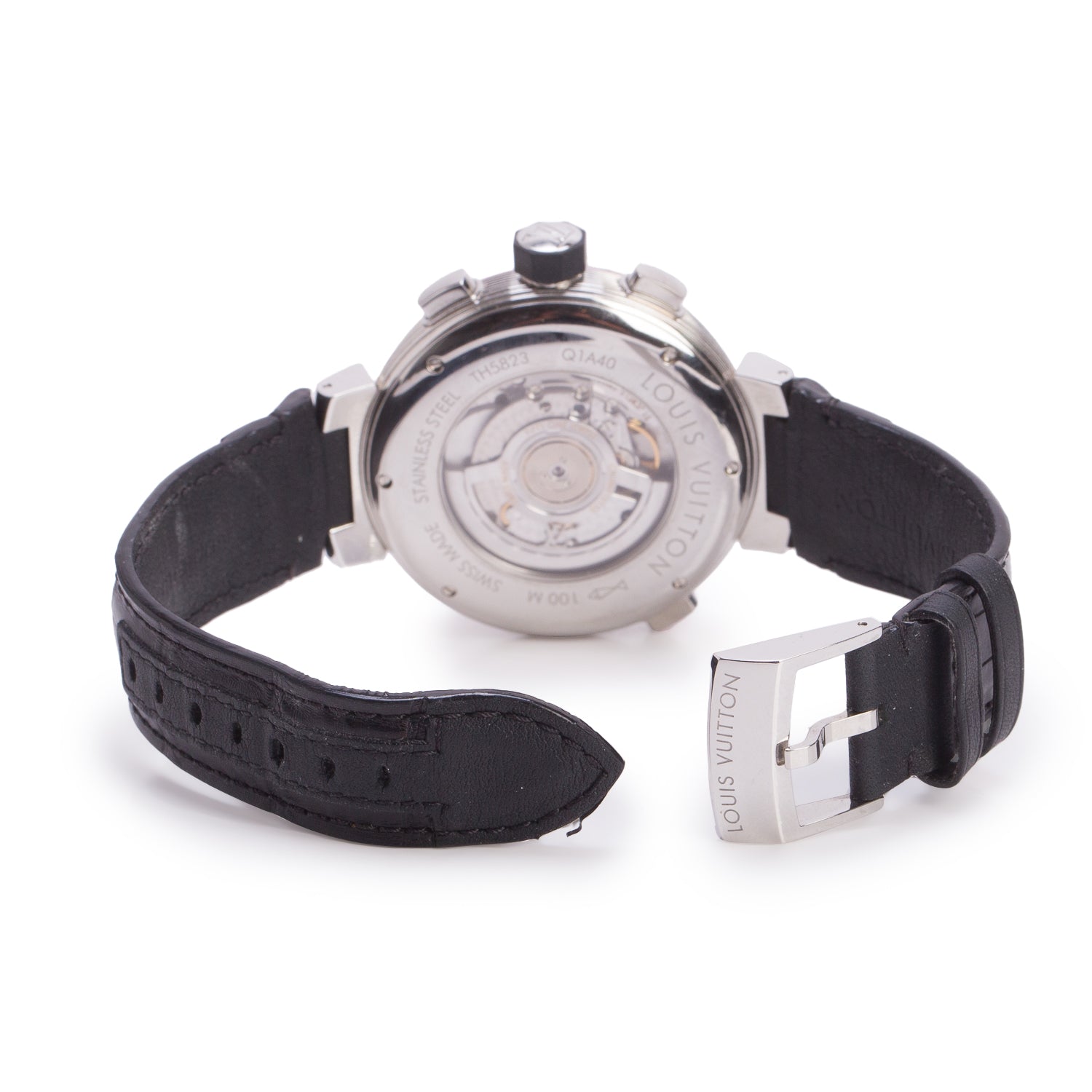 Louis Vuitton Stainless Steel Tambour Graphite 44 MM Automatic Chronograph GMT Watch Grey Dial Q1A40