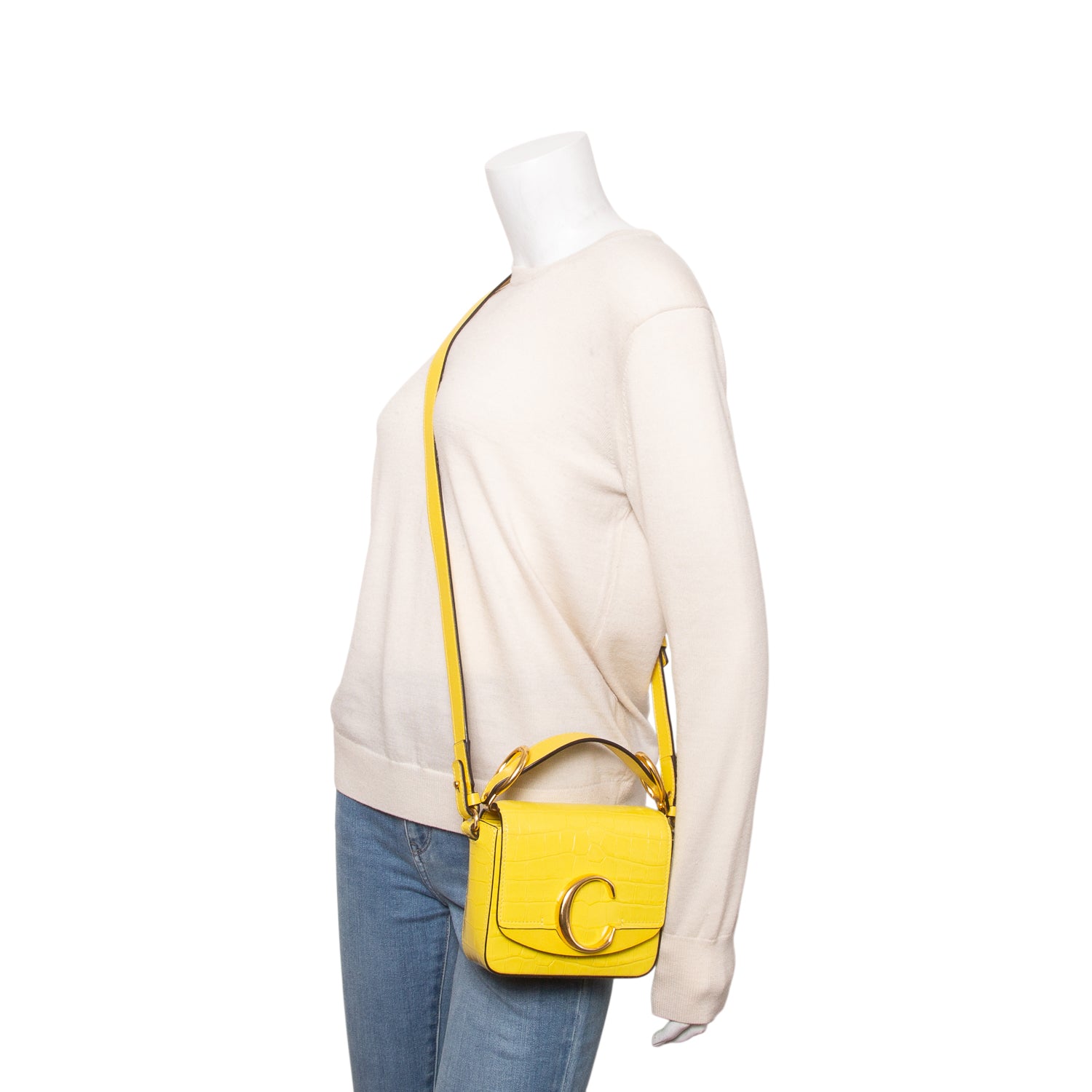 Chloe Yellow Calfskin Crocodile Embossed Mini C Bag