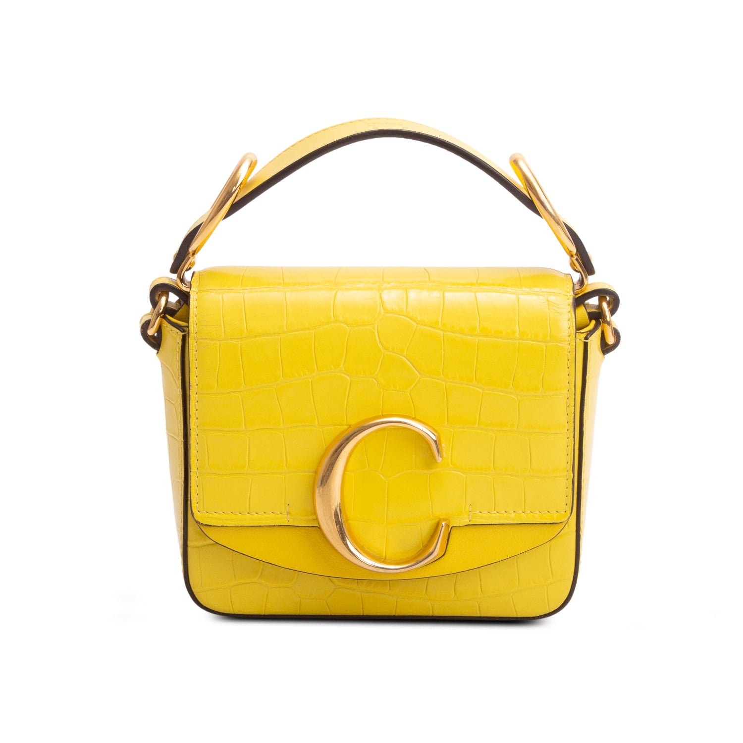 Chloe Yellow Calfskin Crocodile Embossed Mini C Bag