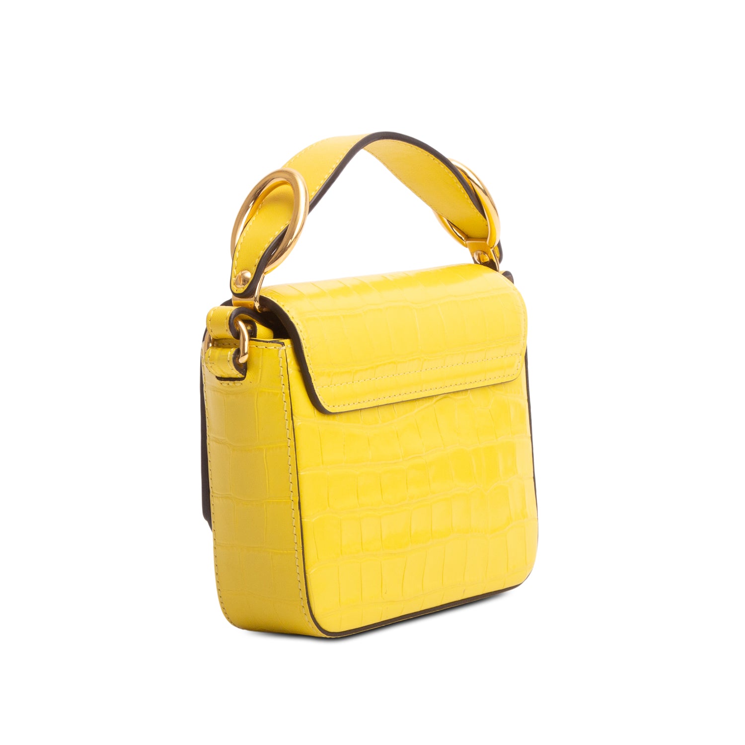 Chloe Yellow Calfskin Crocodile Embossed Mini C Bag
