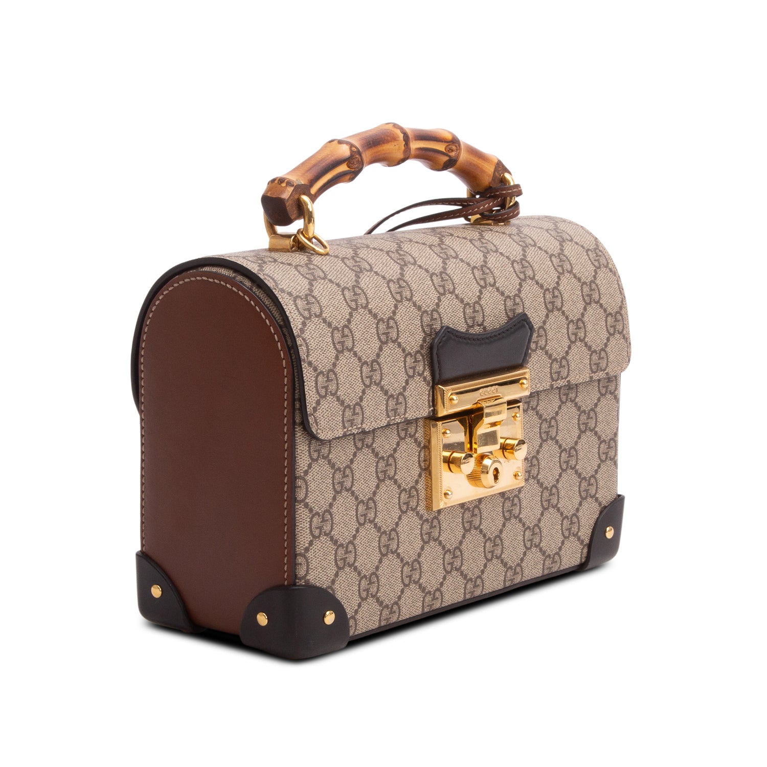 Gucci GG Supreme Monogram Small Padlock Bamboo Shoulder Bag w/ Strap