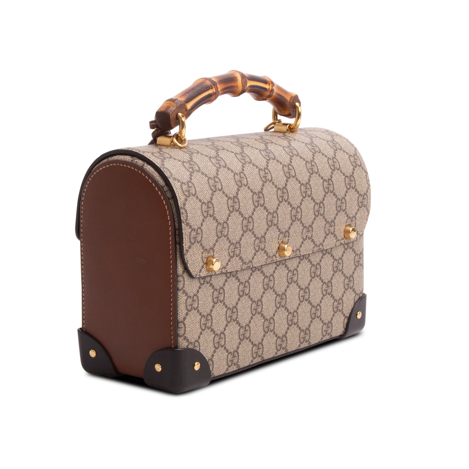Gucci GG Supreme Monogram Small Padlock Bamboo Shoulder Bag w/ Strap