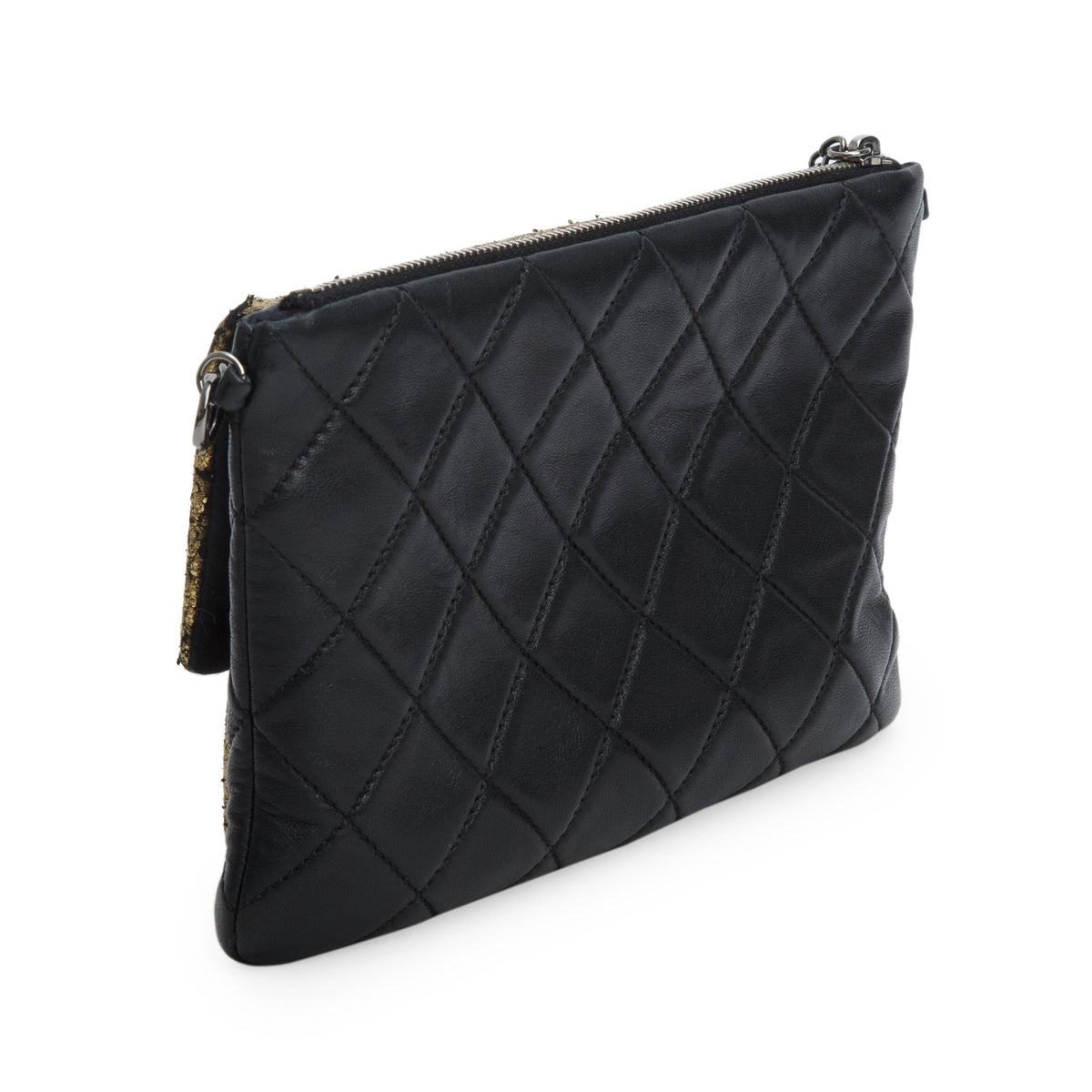 Chanel Metallic Gold/Black Lambskin Quilted Mineral Nights Flap w/ Authenticity Card