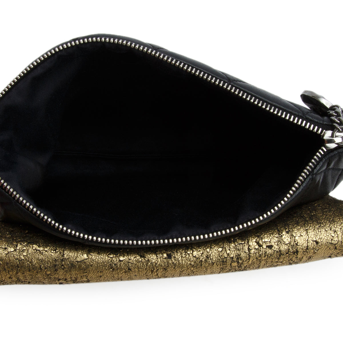 Chanel Metallic Gold/Black Lambskin Quilted Mineral Nights Flap w/ Authenticity Card