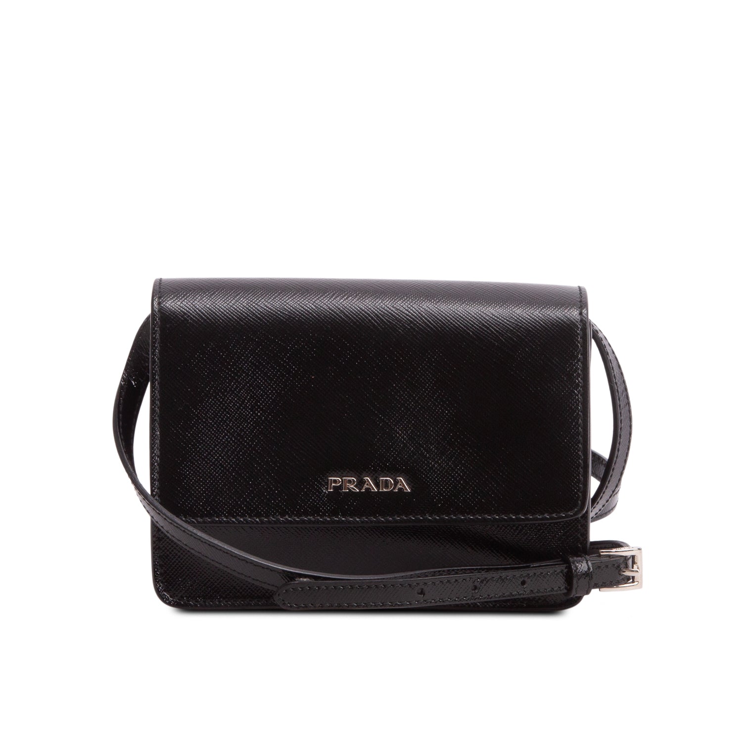 Prada Black Saffiano Vernice Metal Flap Wallet w/ Authenticity Card