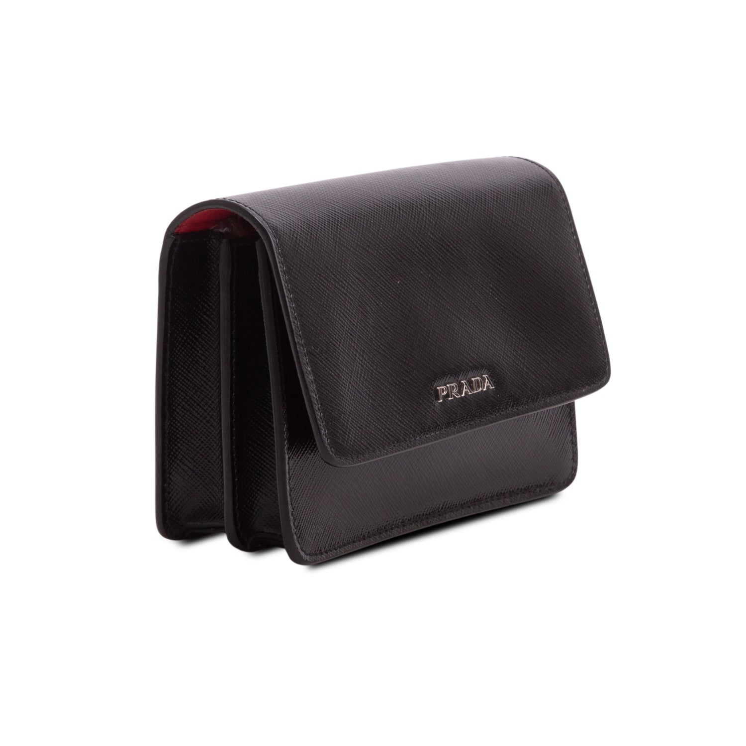 Prada Black Saffiano Vernice Metal Flap Wallet w/ Authenticity Card