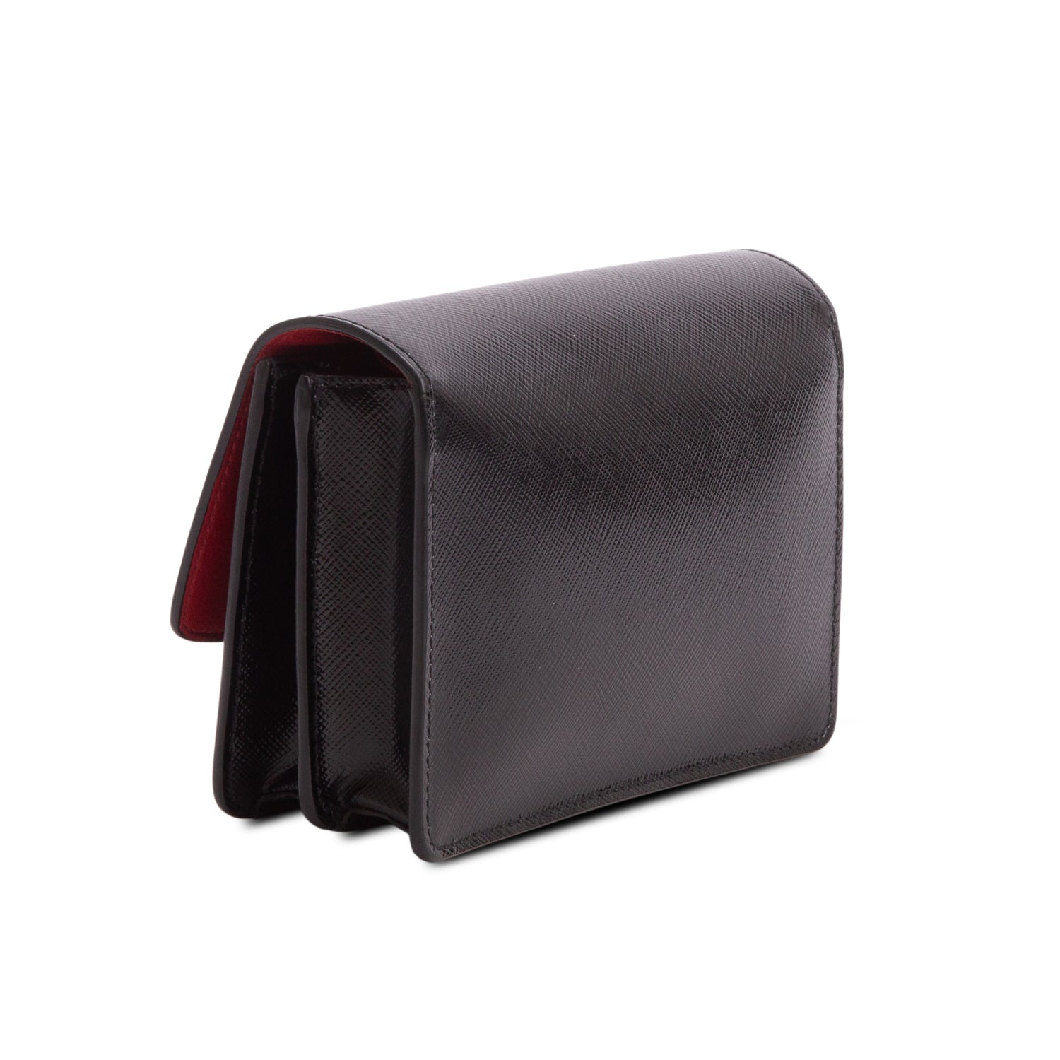 Prada Black Saffiano Vernice Metal Flap Wallet w/ Authenticity Card