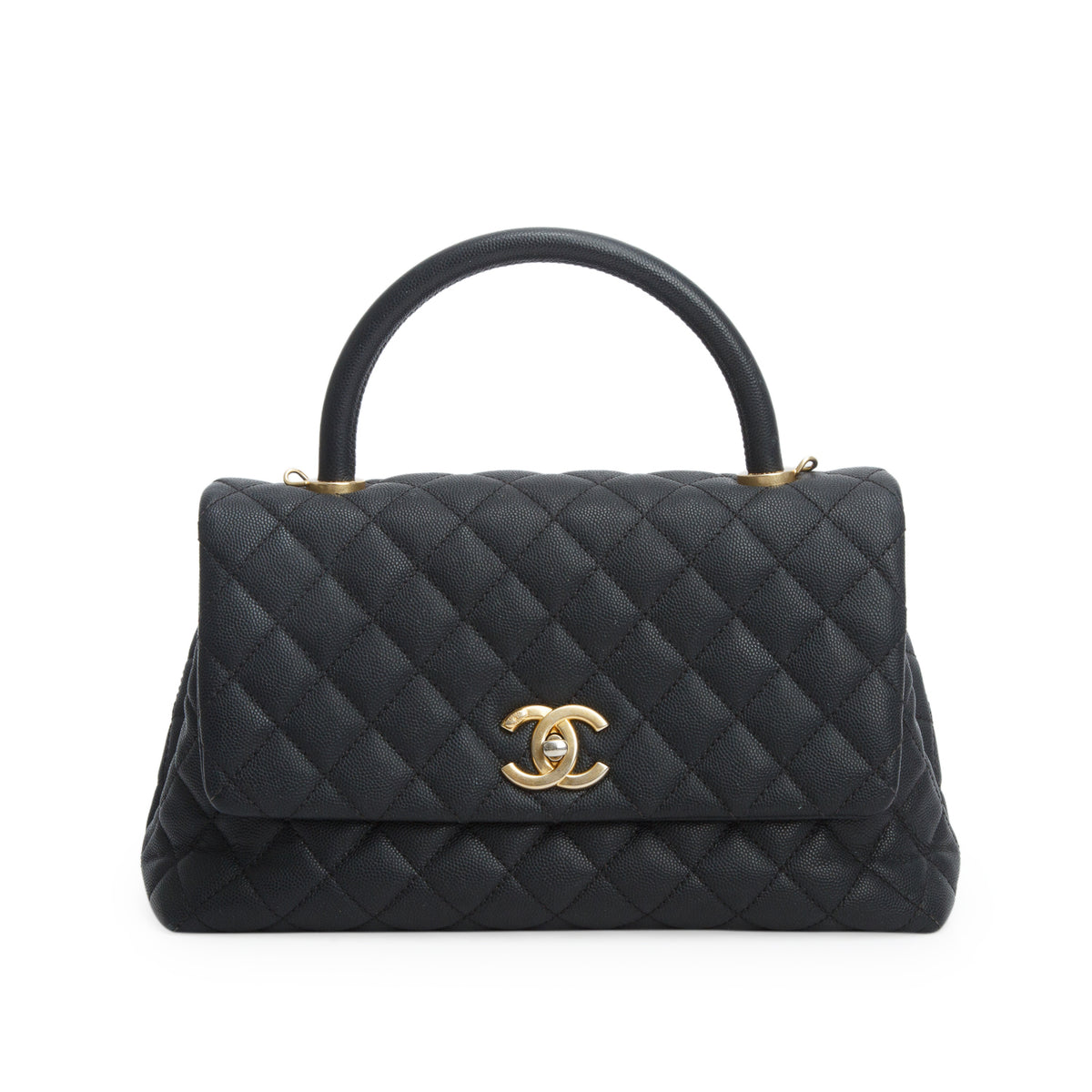 Chanel Black Caviar Quilted Small Coco Handle Flap