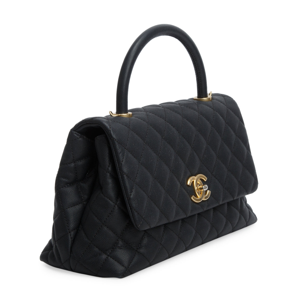 Chanel Black Caviar Quilted Small Coco Handle Flap