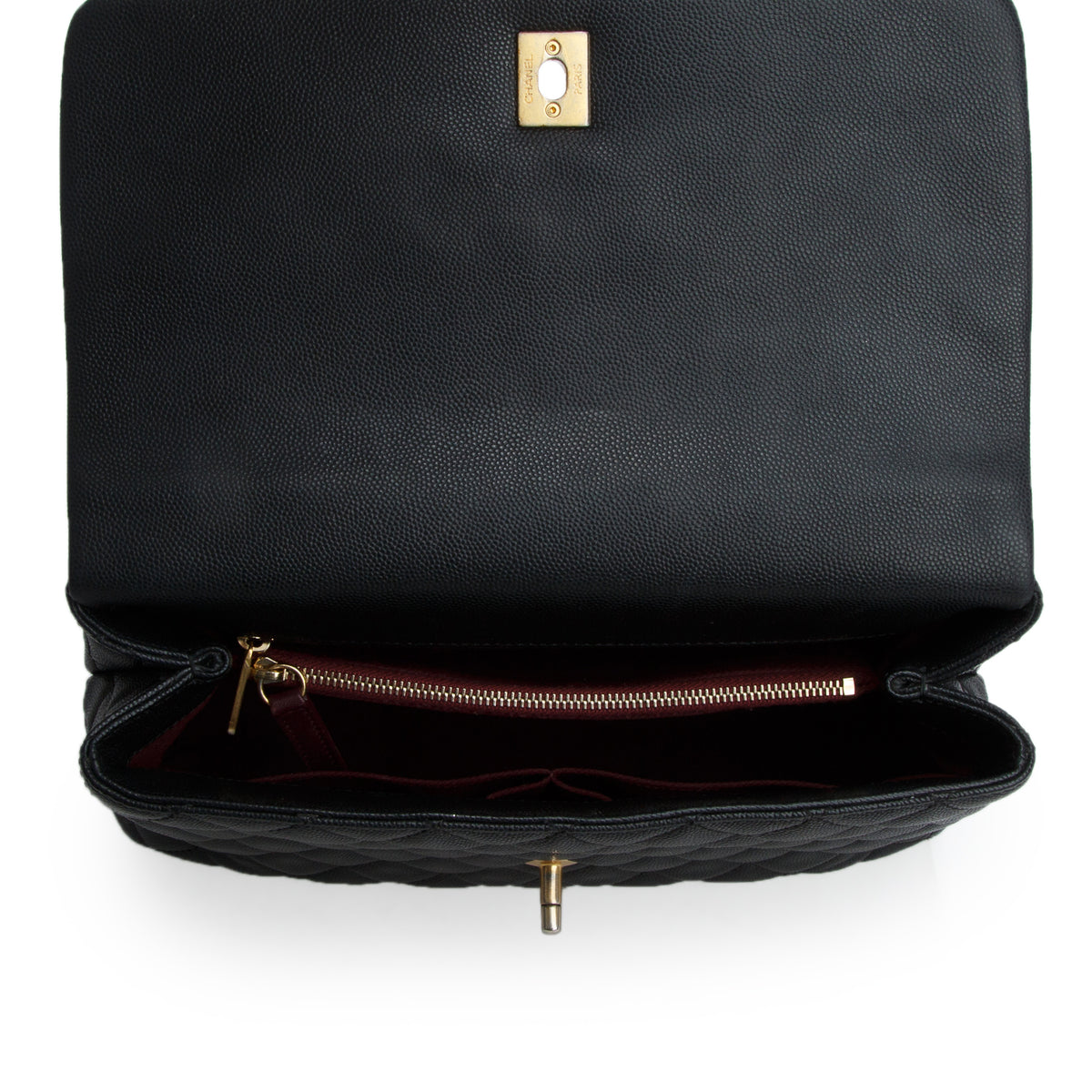 Chanel Black Caviar Quilted Small Coco Handle Flap