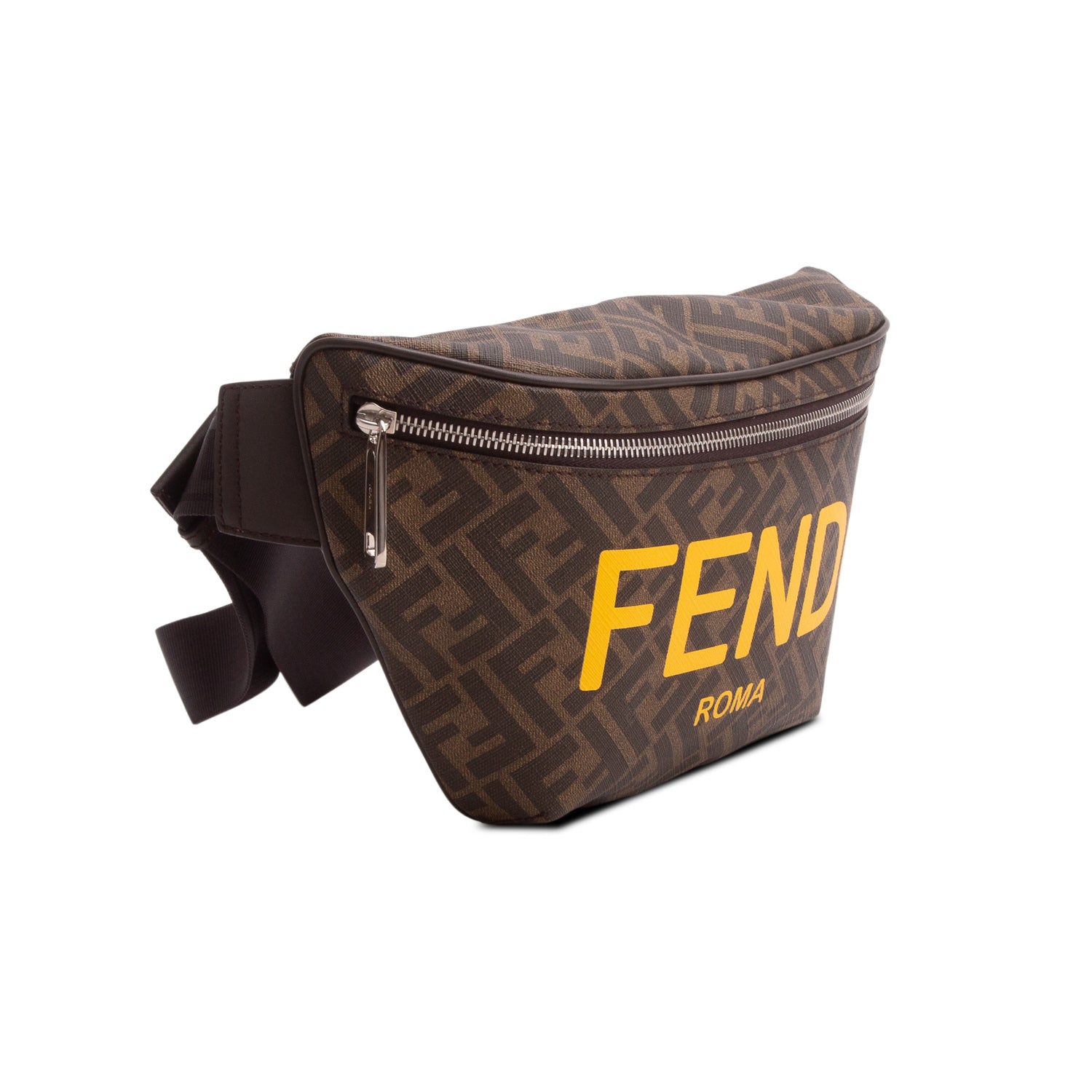 Fendi Brown Shiny Glazed Fabric Vitello Cover FF 1974 Logo Belt Bag
