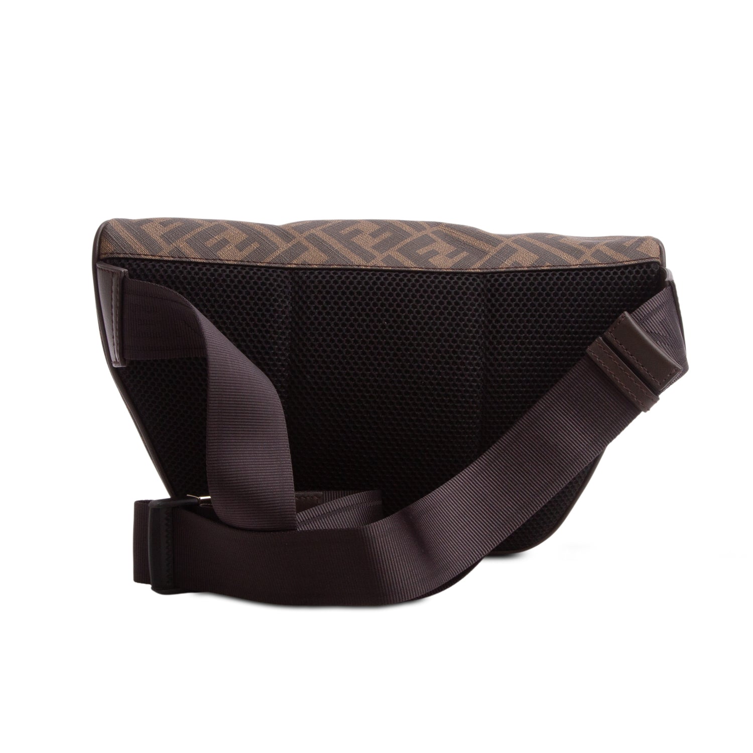 Fendi Brown Shiny Glazed Fabric Vitello Cover FF 1974 Logo Belt Bag