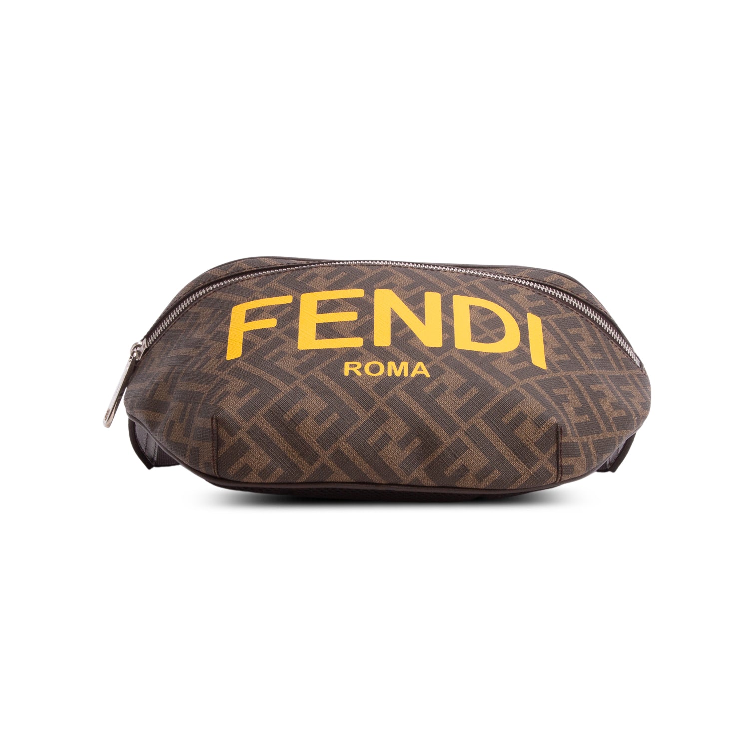 Fendi Brown Shiny Glazed Fabric Vitello Cover FF 1974 Logo Belt Bag