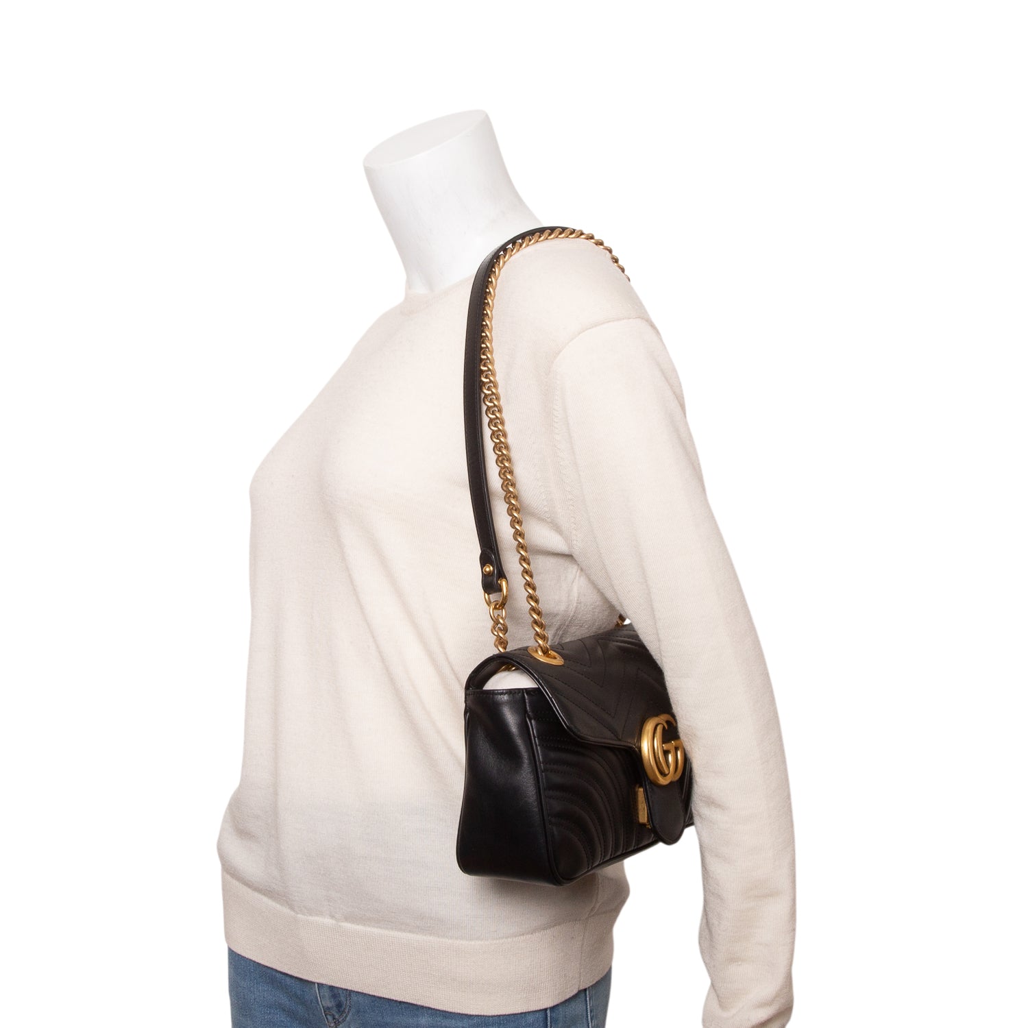Gucci Black GG Marmont Matelasse Medium Shoulder Bag w/ Box