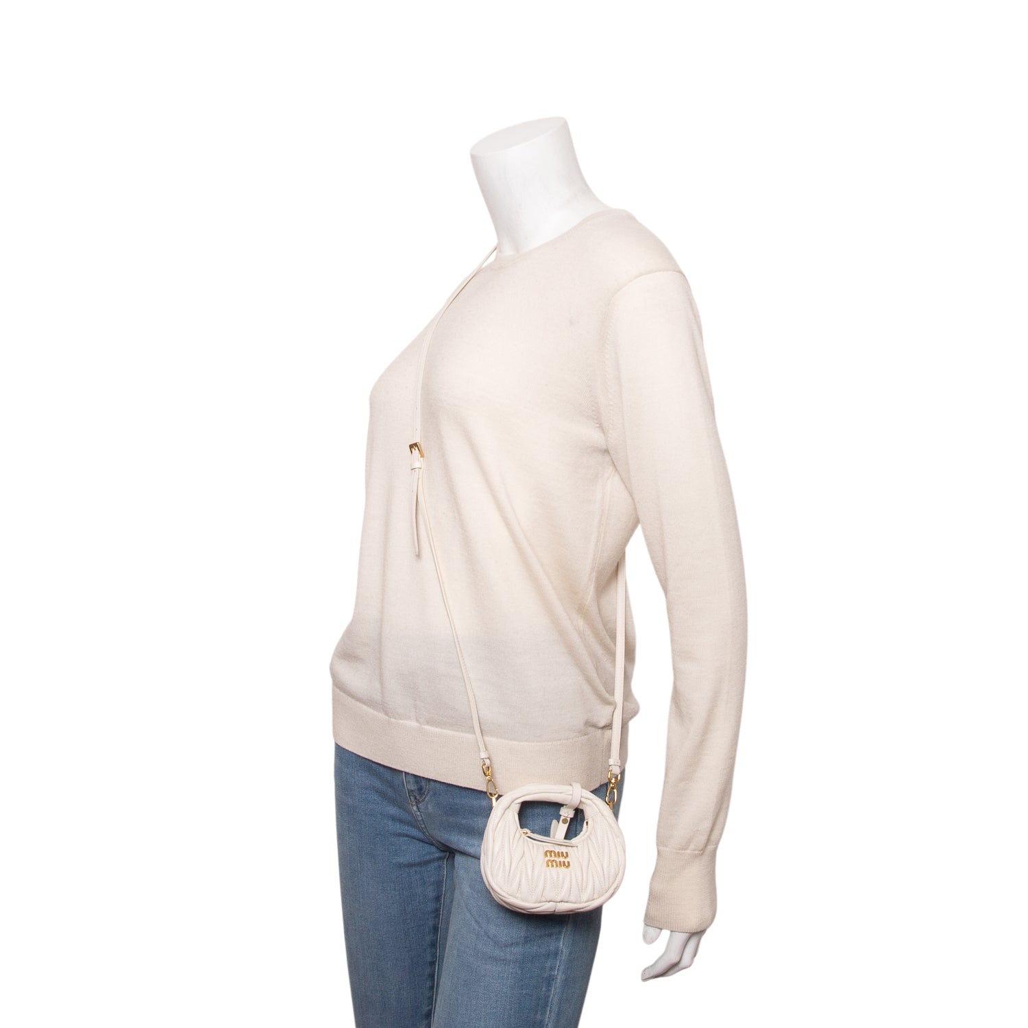 Miu Miu Cream Nappa Matelasse Micro Wander Hobo w/ Strap