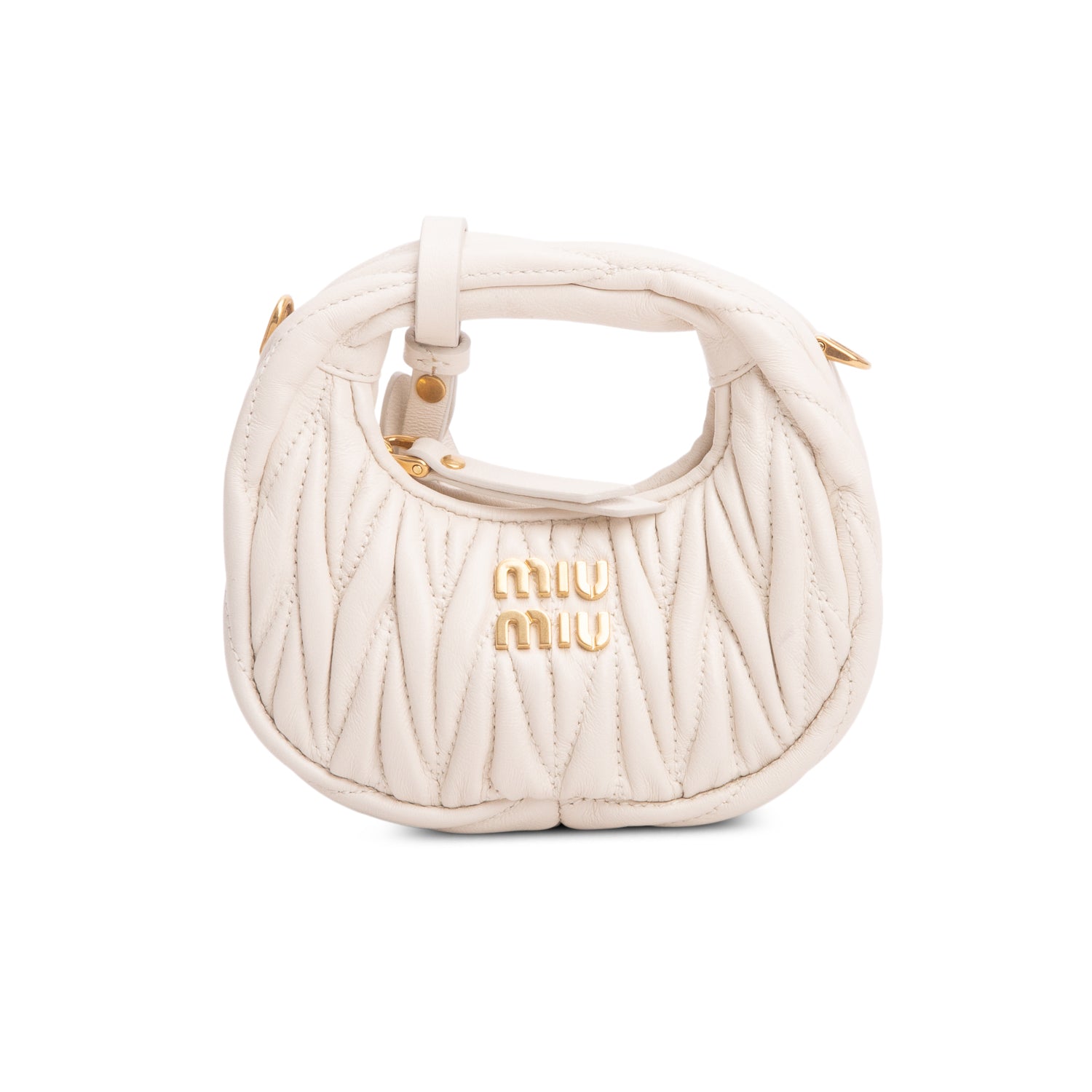 Miu Miu Cream Nappa Matelasse Micro Wander Hobo w/ Strap