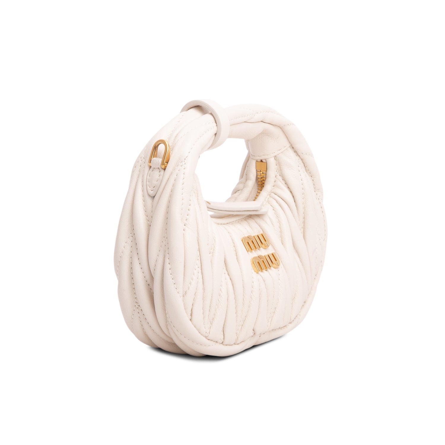 Miu Miu Cream Nappa Matelasse Micro Wander Hobo w/ Strap