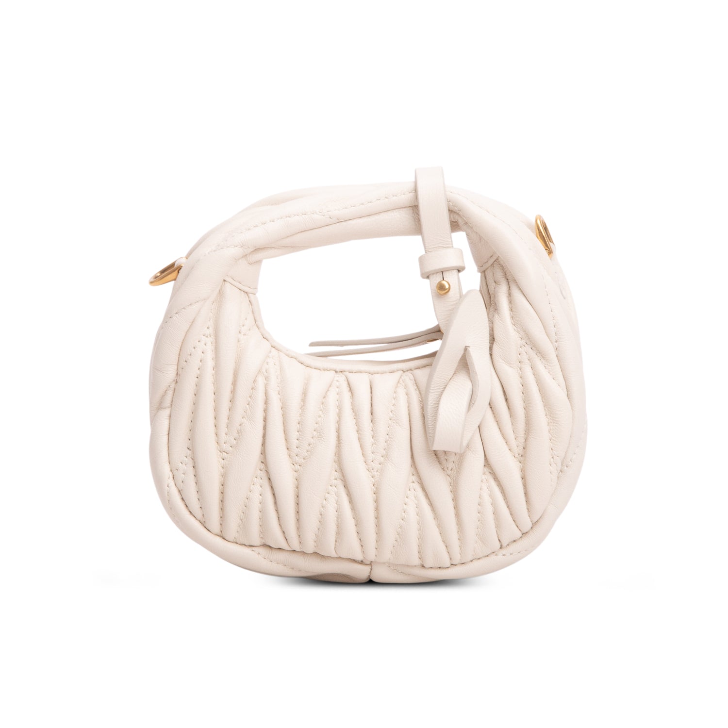 Miu Miu Cream Nappa Matelasse Micro Wander Hobo w/ Strap