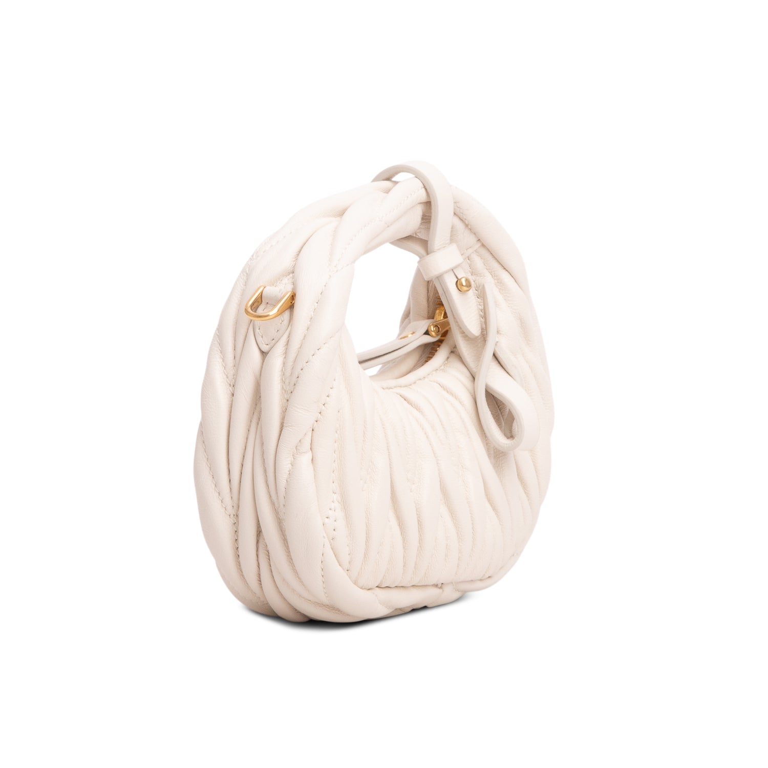 Miu Miu Cream Nappa Matelasse Micro Wander Hobo w/ Strap