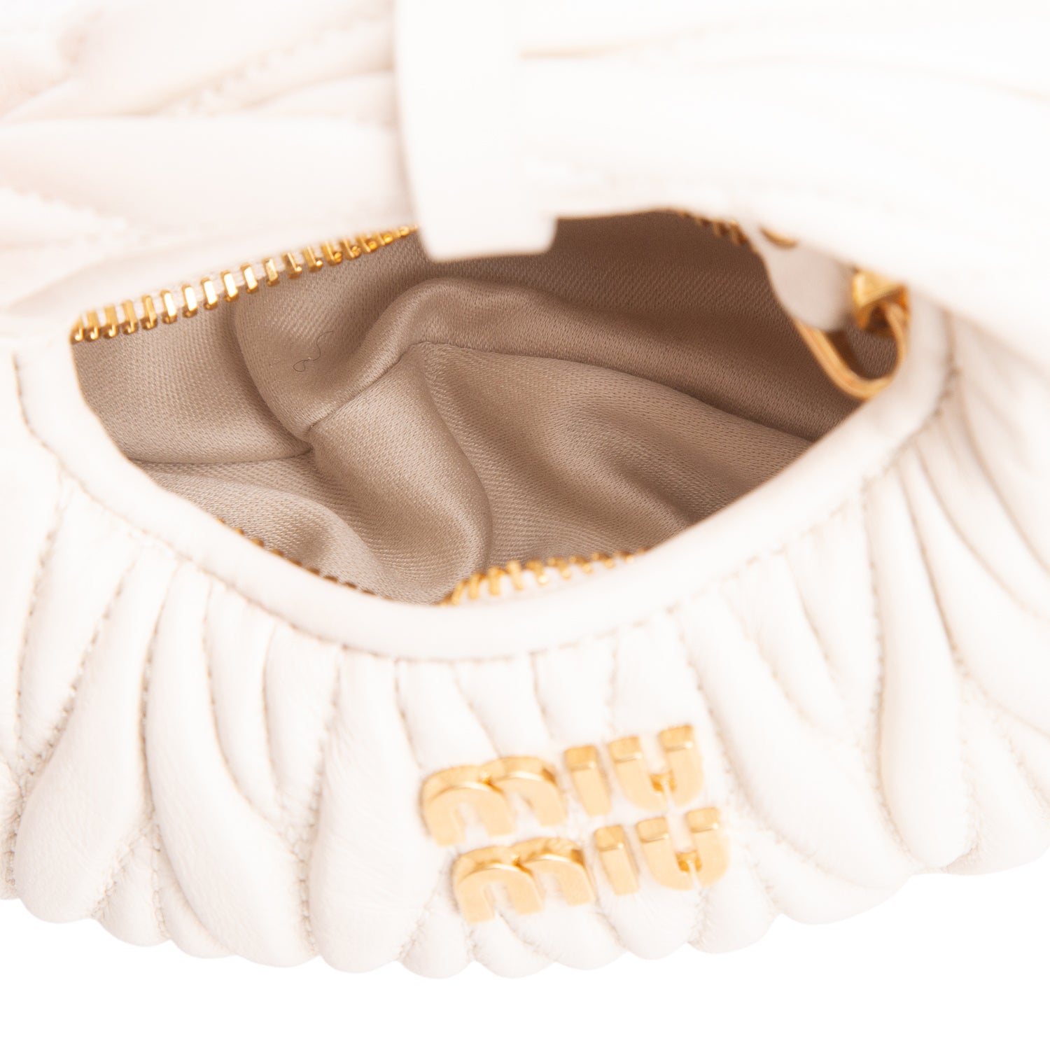 Miu Miu Cream Nappa Matelasse Micro Wander Hobo w/ Strap