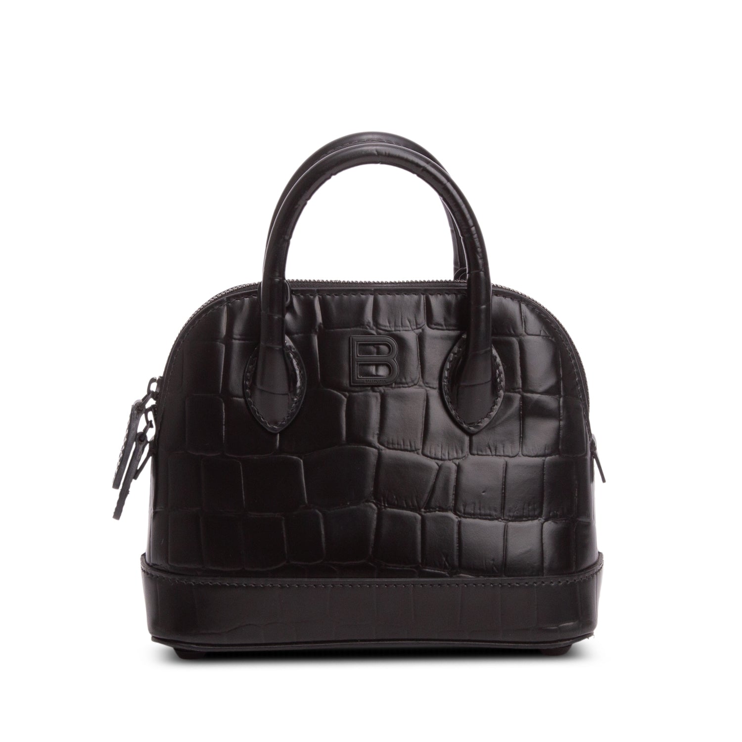 Balenciaga Black Croc Embossed Calfskin Leather XXS Ville Rivet Top Handle Bag w/ Strap