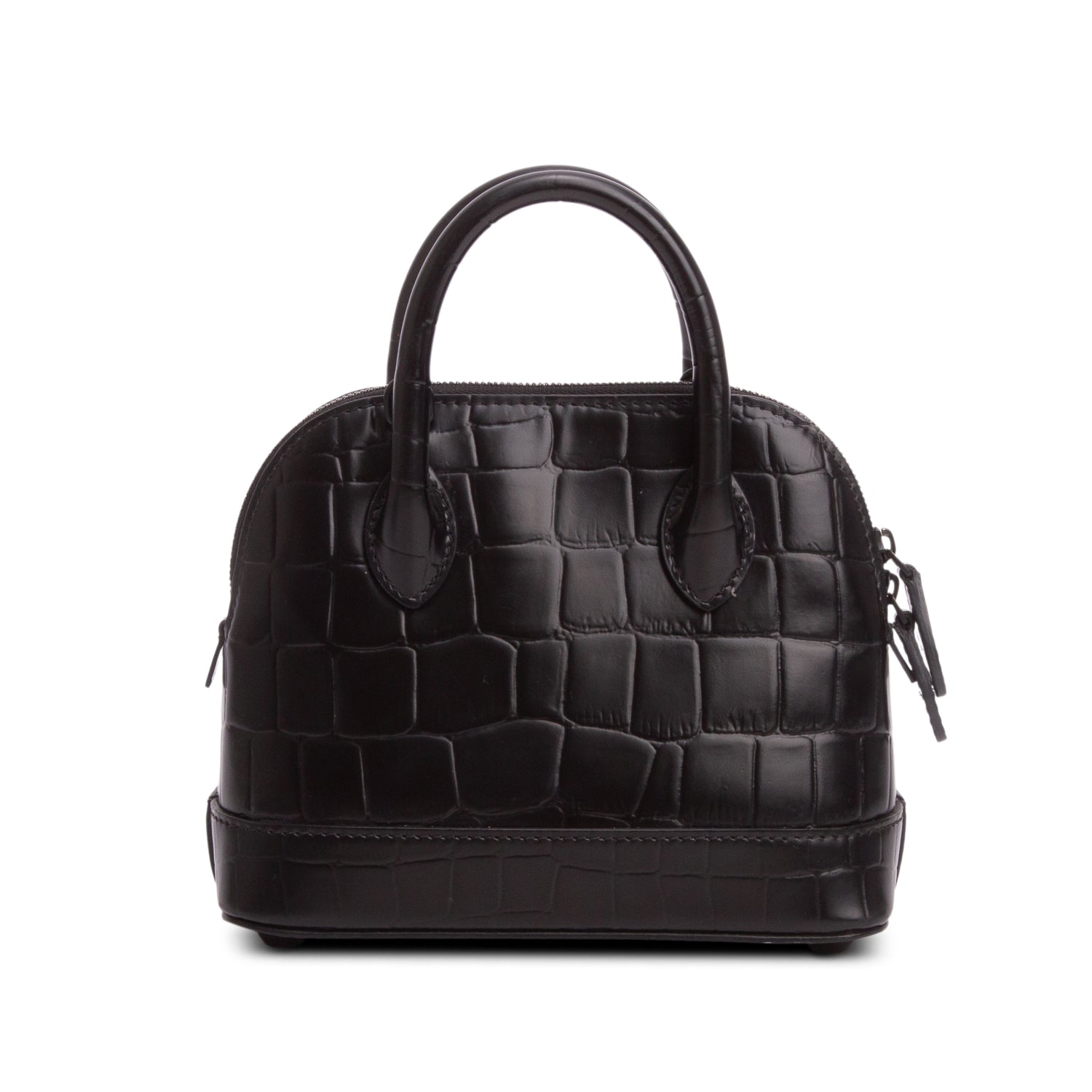 Balenciaga Black Croc Embossed Calfskin Leather XXS Ville Rivet Top Handle Bag w/ Strap
